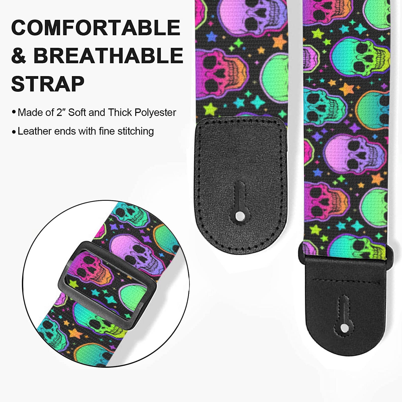 HSIAHOU Guitar Strap Acoustic Guitar Straps Personalized Guitar Strap bright skulls Strap