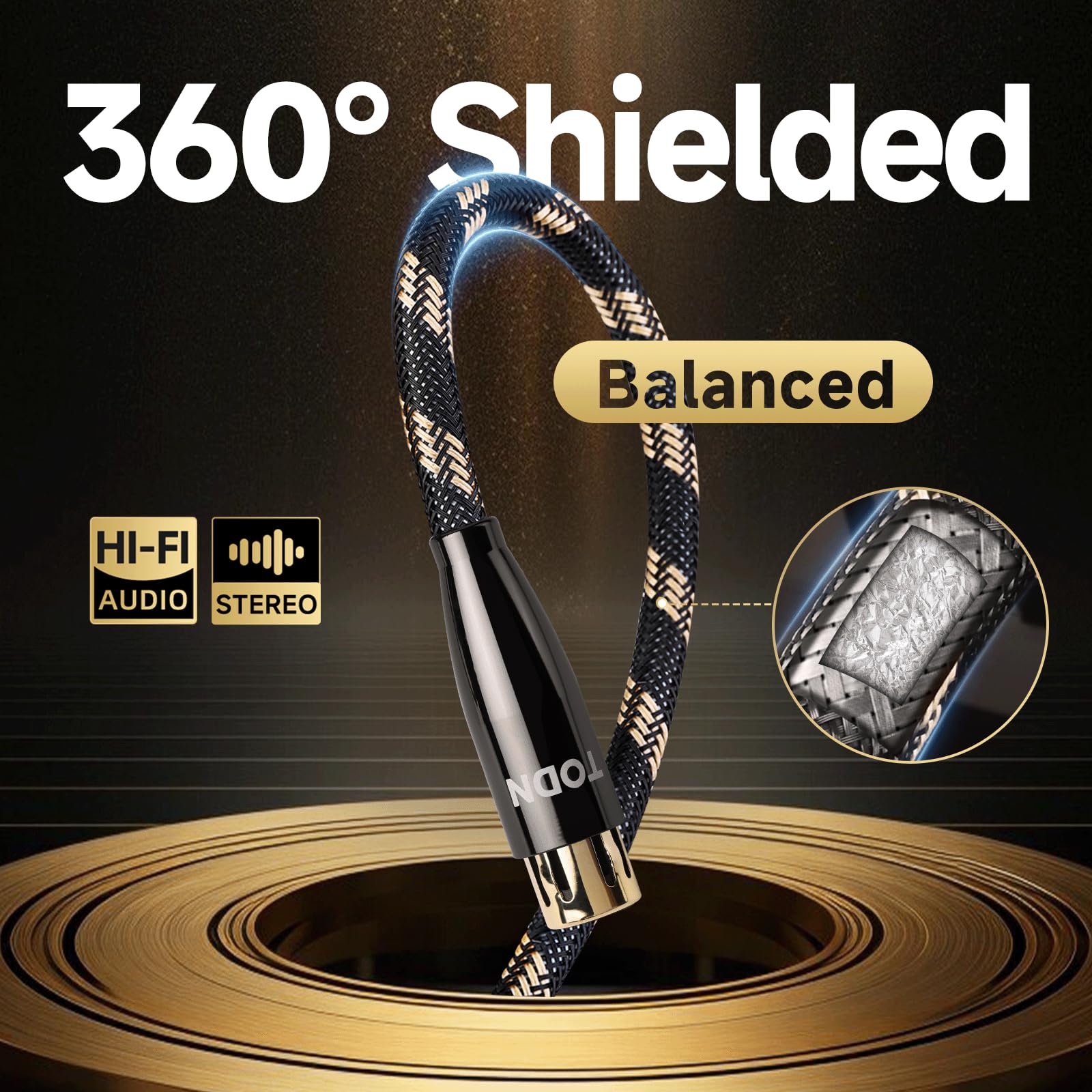TODN HiFi Balanced Interconnect XLR Mic Cable for Audiophile, Shielded Microphone Cable, OFC Core, Male to Female, 6.5ft/2m