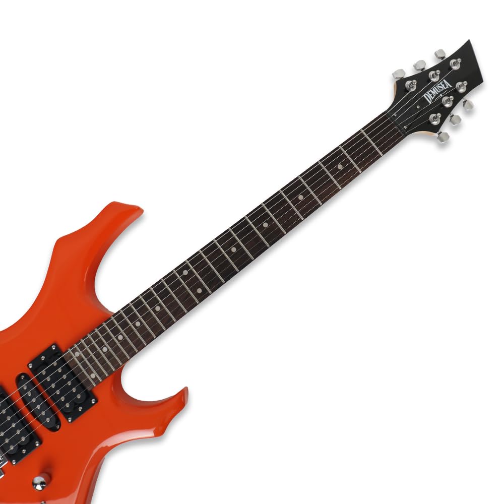 Electric Fire Flame Guitar Kit With Standard 20W Amp Set Orange Color Solid Popular Body Maple Neck 24F Fingerboard HSH Pickups Single Tremolo Bridge Accessories Pack In As Free