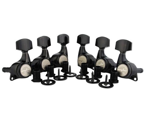 Guyker 6Pcs Guitar Locking Tuners (3L + 3R Handed) – 1:21 Ratio Lock String Tuning Key Pegs Machine Heads with Hexagonal Handle Replacement for LP SG Style Electric, Folk or Acoustic Guitars – Black