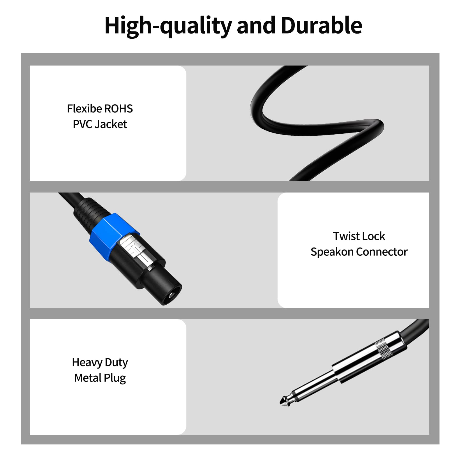 2-Pack 3 Feet Speakon to 1/4 Inch TS Speaker Cable 12 Gauge Twist Lock
