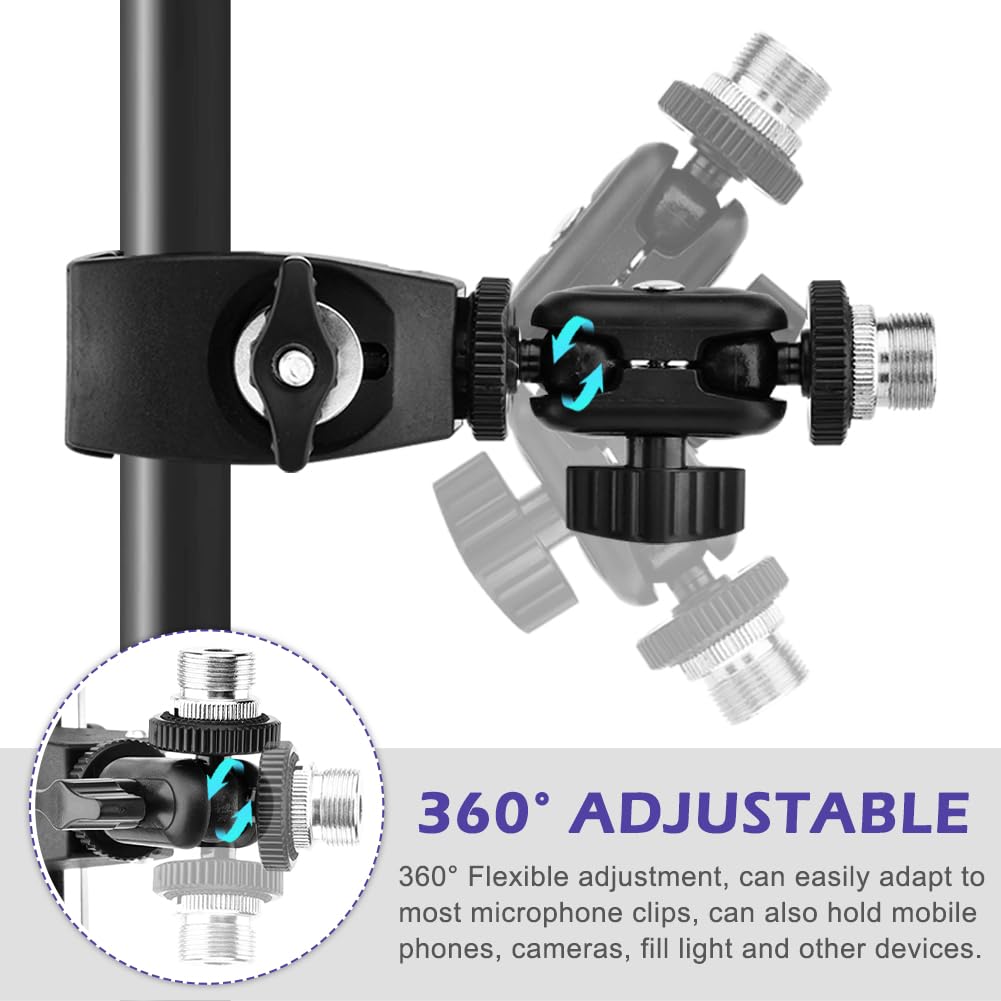 Mic Crab Clamp, Double Ball‑Head Microphone Holder with 1/4″‑5/8″ Adapter