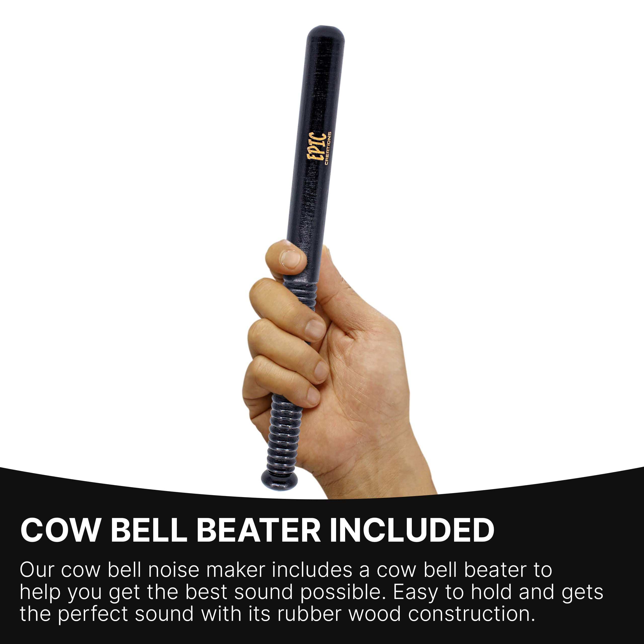 Cow bell with Handle 7 inches and 11” Cowbell Beater Stick – Made of Steel – Antique Cow bells Noise Makers for Football Games, Sporting Events, Celebrating and More (Matte Black)