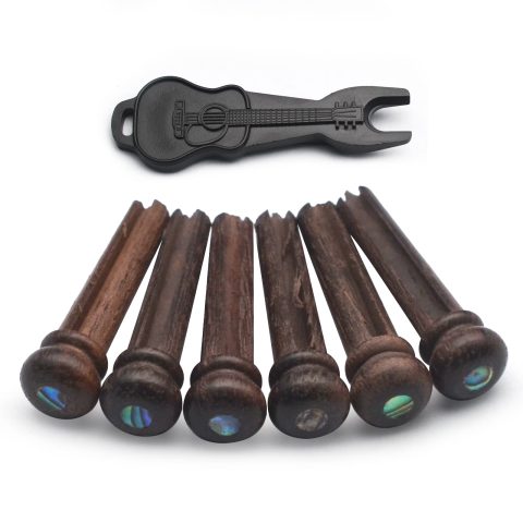 MAXCHEER 6Pcs Rosewood Guitar Pins for Acoustic Guitar with 3.0mm Green Abalone Dots Guitar Pressure String Nails Pin Guitar Parts