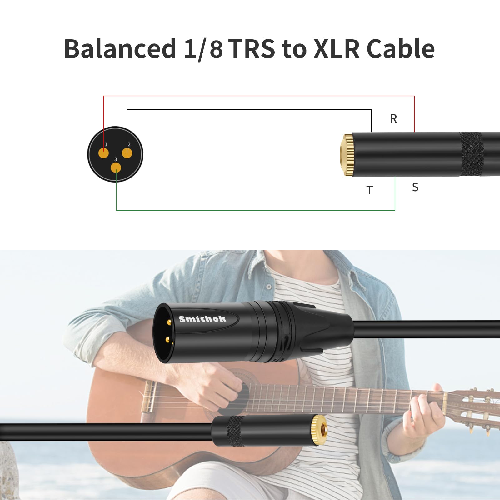 Smithok 2-Pack 3.5mm to XLR,Balanced 3.5mm 1/8 inch Female Stereo TRS Mini Jack to 3-Pin XLR Male Audio Converter Adapter Cable – 1feet(30cm)