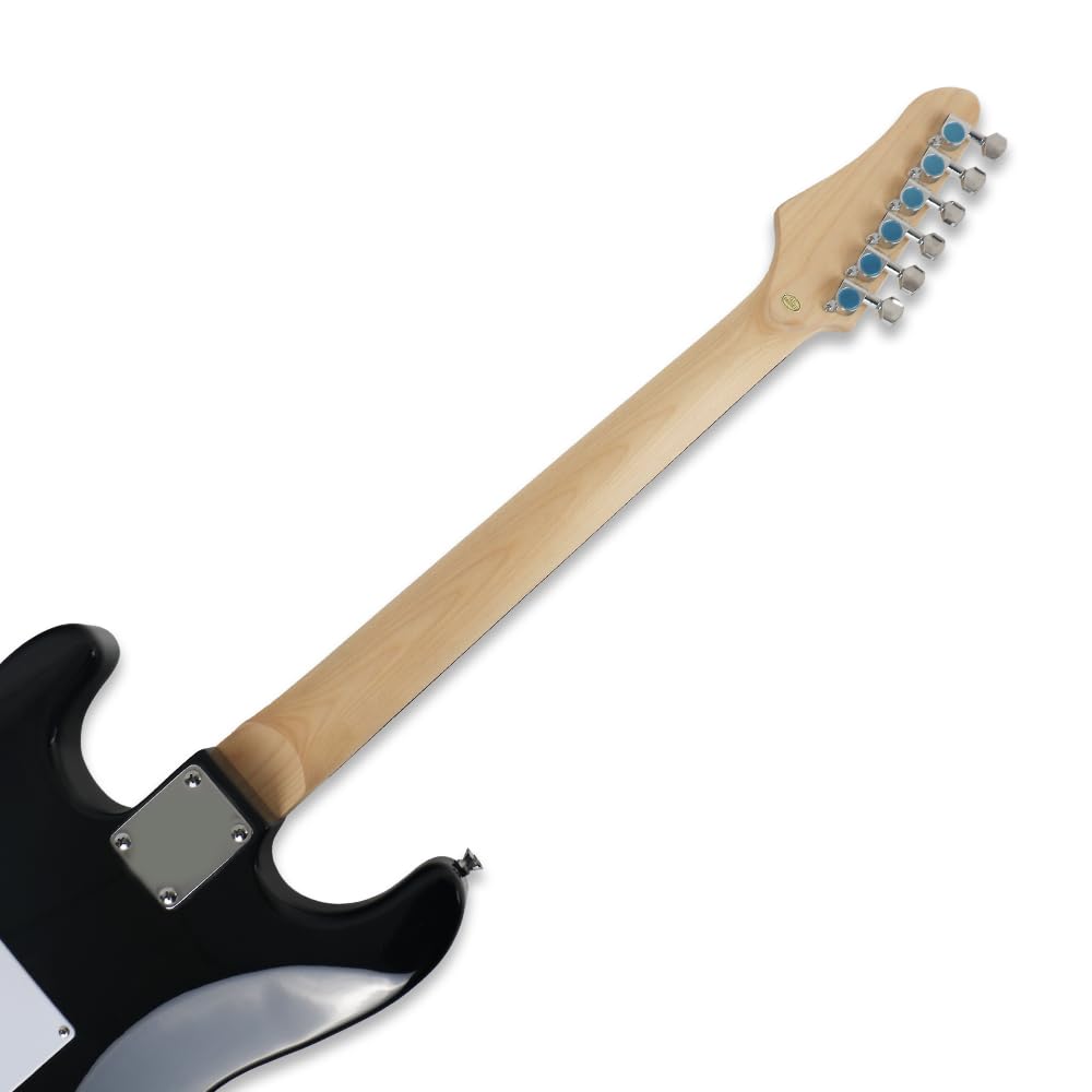 Demusea Flag Veneer Top Electric Guitar With 20W Amplifier Kit Solid Wood Build Capo Strap Bag String Picks Included Practice Bundel (ST, Flag)