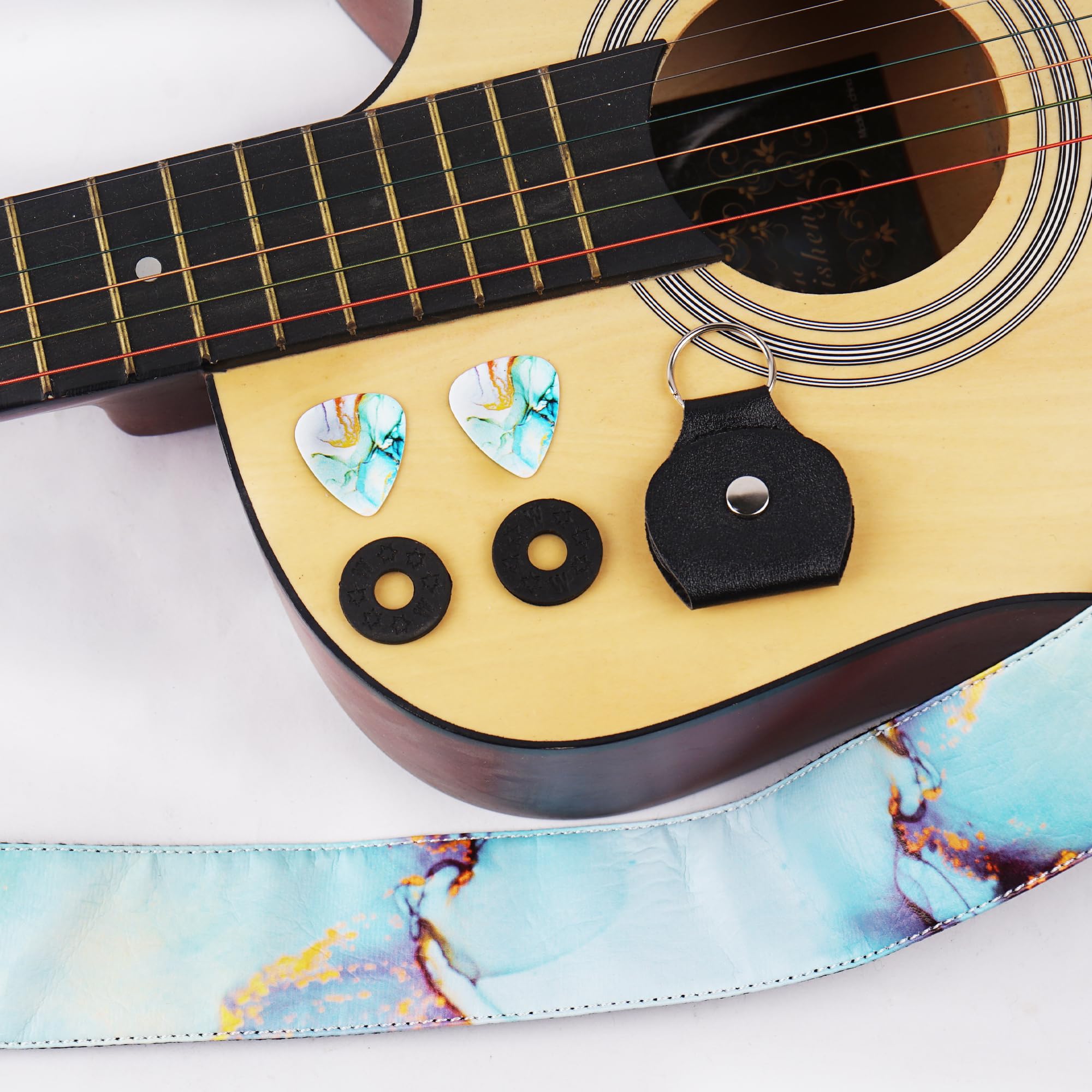 LIZIMANDU Adjustable Guitar Strap Includes 2 Strap Locks & 4 Matching Picks.Leather ends Guitar Shoulder Strap Suitable for,Gift for Guitarist(1-Splash Ink)