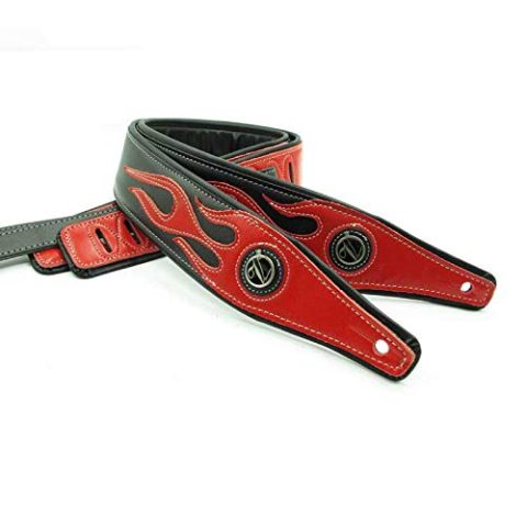 adiya Flame Guitar Strap PU Leather Soft Comfortable Double Strap for All Kinds of Guitars|Bass|Banjo|Mandolin, Adjustable Length (Black Red Flame)