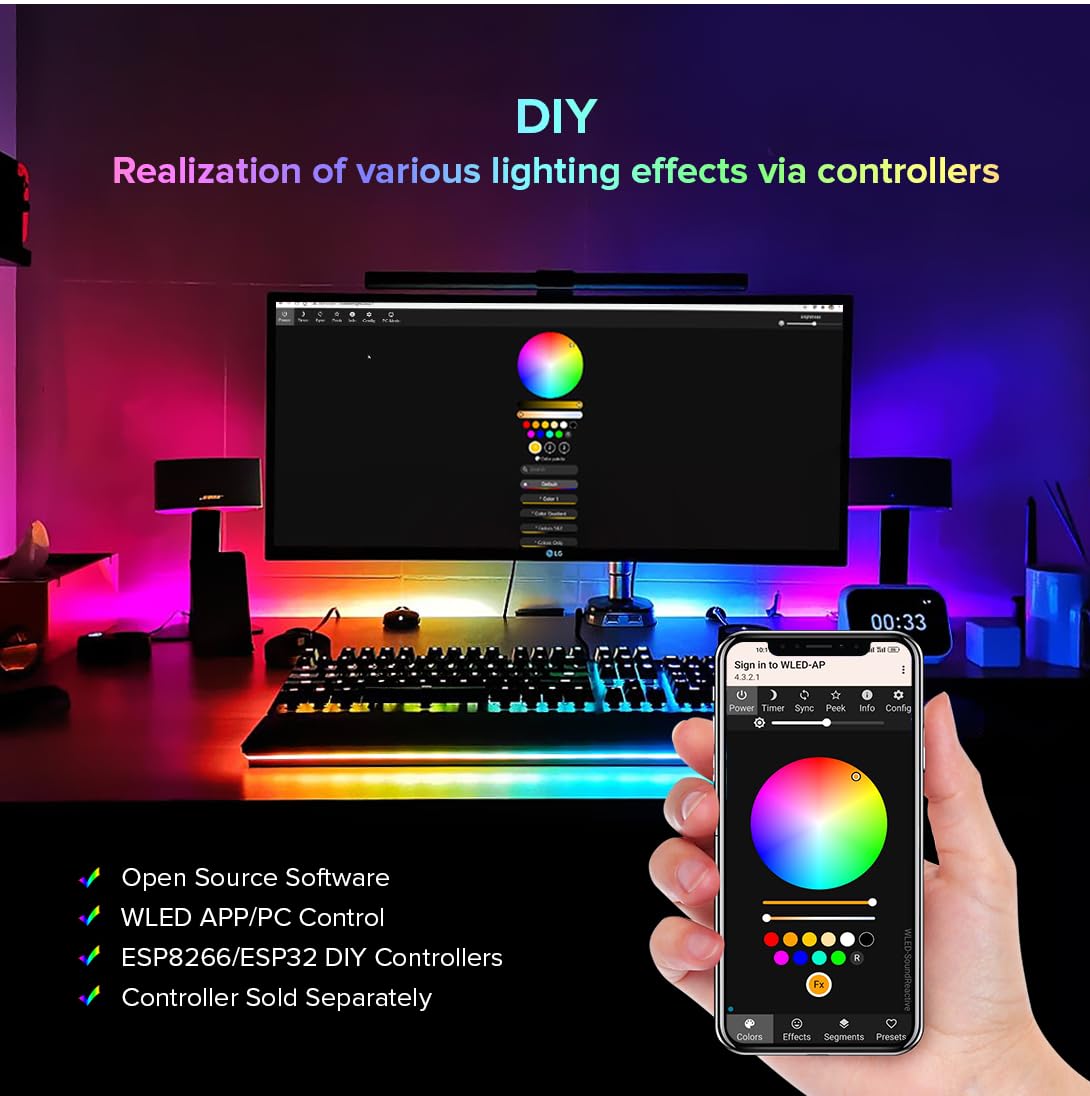 BTF-LIGHTING WS2812B RGB 5050SMD Individually Addressable Digital 8X8 64 Pixels 3.1in x 3.1in LED Matrix Panel Flexible FPCB Full Color Works with SP107E,WLED etc Image Video Display DC5V