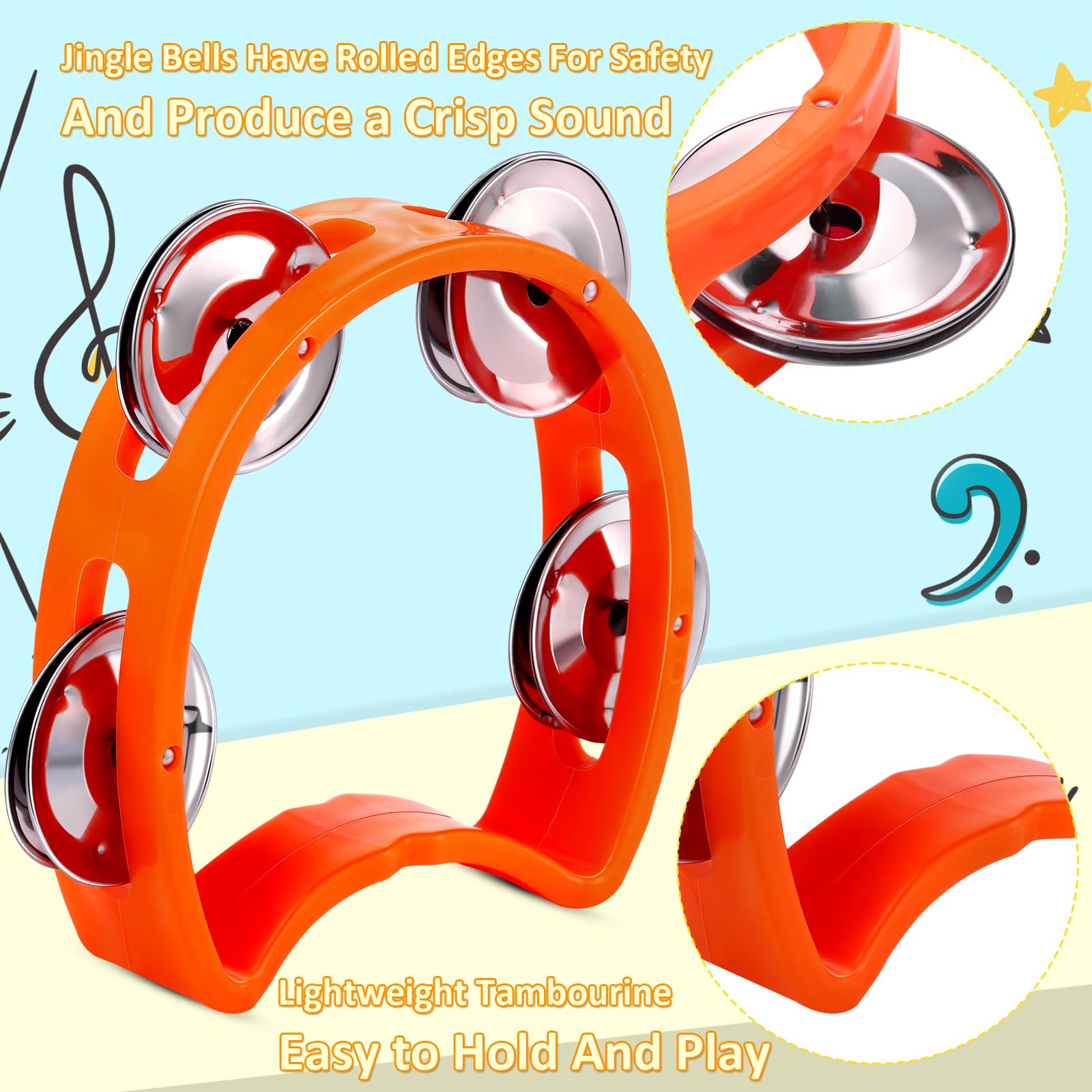 Boao 21 Pcs Tambourine Musical Instrument for Adults Plastic Percussion Tambourine 4 Bells ABS Musical Rhythm Instrument Hand Held Percussion Drum for Party Performance(Orange)