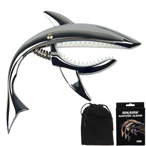 UPELLA Shark Guitar Capo With Velvet Bag, Premium Zinc Alloy Tone Clip Guitar Shark Capo for Acoustic Electric Folk Guitar, Mandolin, Bass, Ukulele (Bright Silvery)
