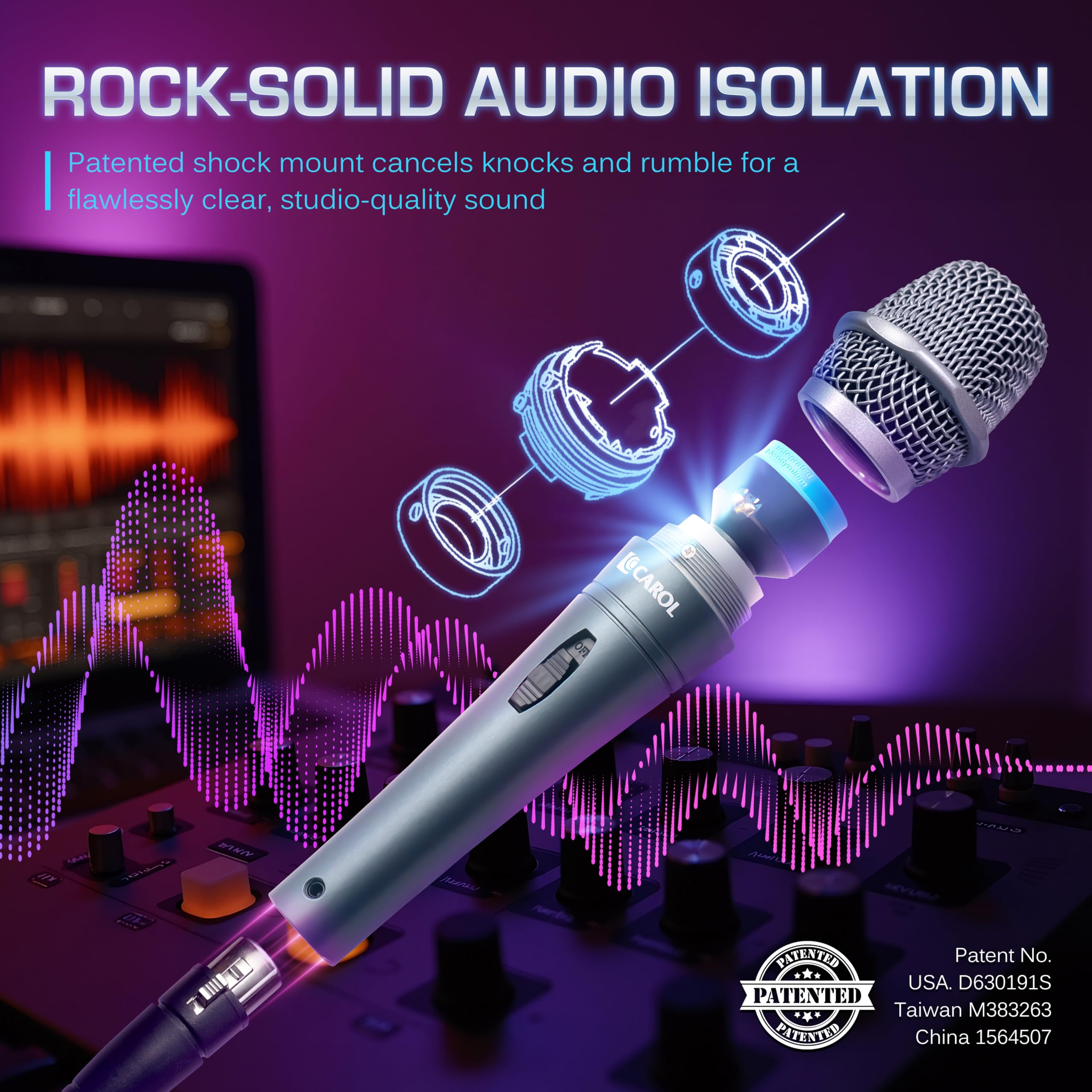 CAROL Edur-916S Silver XLR Wired Vocal Microphone for Singing-Supercardioid