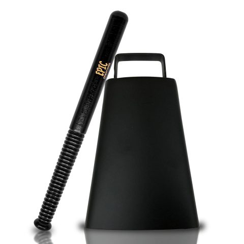 Cow bell with Handle 7 inches and 11” Cowbell Beater Stick – Made of Steel – Antique Cow bells Noise Makers for Football Games, Sporting Events, Celebrating and More (Matte Black)