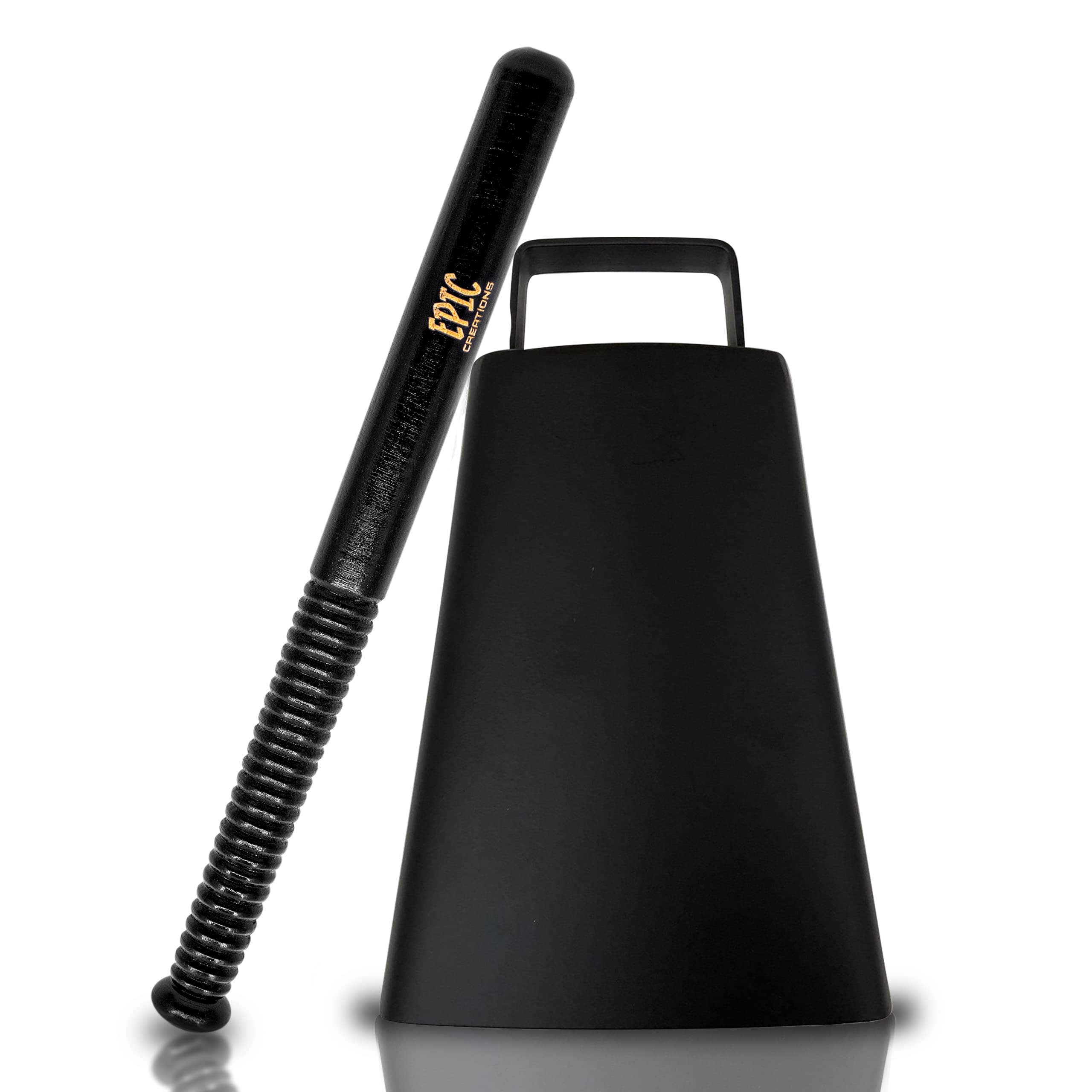 Cow bell with Handle 7 inches and 11” Cowbell Beater Stick – Made of Steel – Antique Cow bells Noise Makers for Football Games, Sporting Events, Celebrating and More (Matte Black)