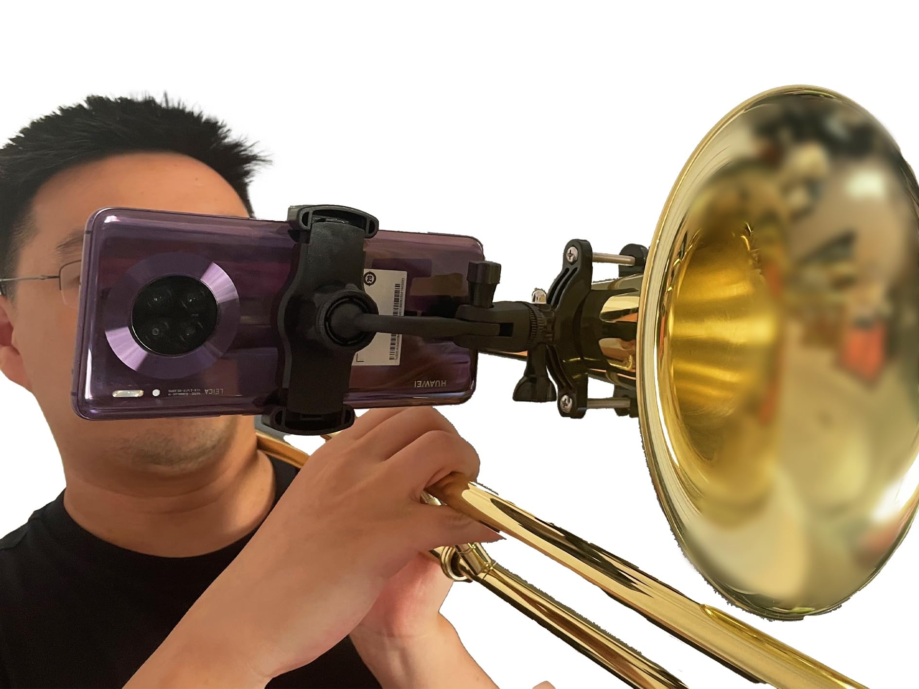 Trombone Lyre,Adjustable 360°Rotation,Securely Mount Your Phone to Your Horn,Read Music from PDF,Take video,for Trombone&Mellophone or Flugelhorn,Fits0.78-2.5in Pipe Diameter,Fits 99.9% of Smartphones