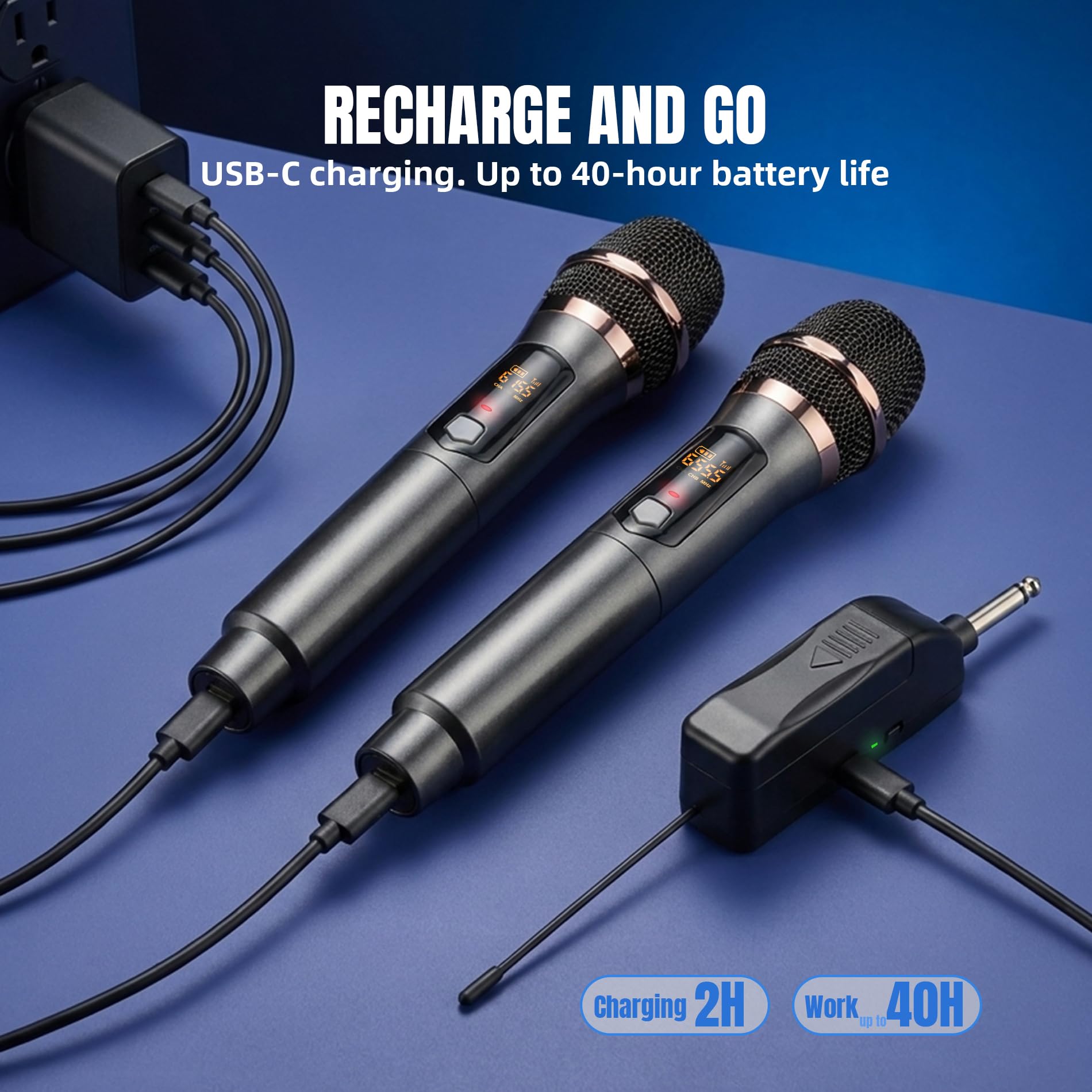 WONATU Wireless Karaoke Microphone, Rechargeable Wireless Microphone System for Singing and Karaoke, 2.4G Handheld Wireless Microphones with Type-C Charging, 500 ft Range, 6.35mm/3.5mm Mic Input