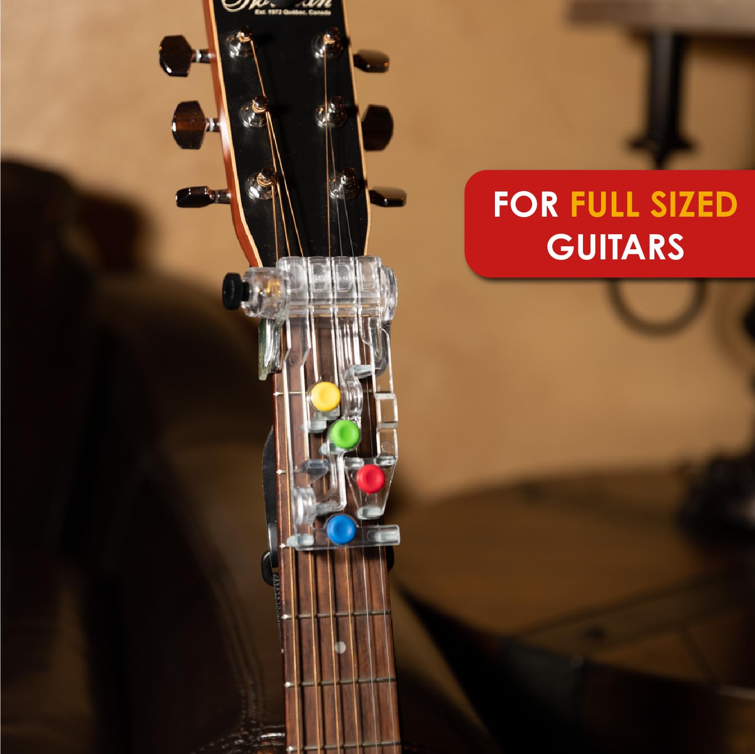 ChordBuddy “MADE IN THE USA” – Guitar Learning with a Right Handed ChordBuddy and a QR Code for Digital Downloads of Songbook, Lesson Plan, and Learning Videos – Works on “Full Scale” Acoustic and
