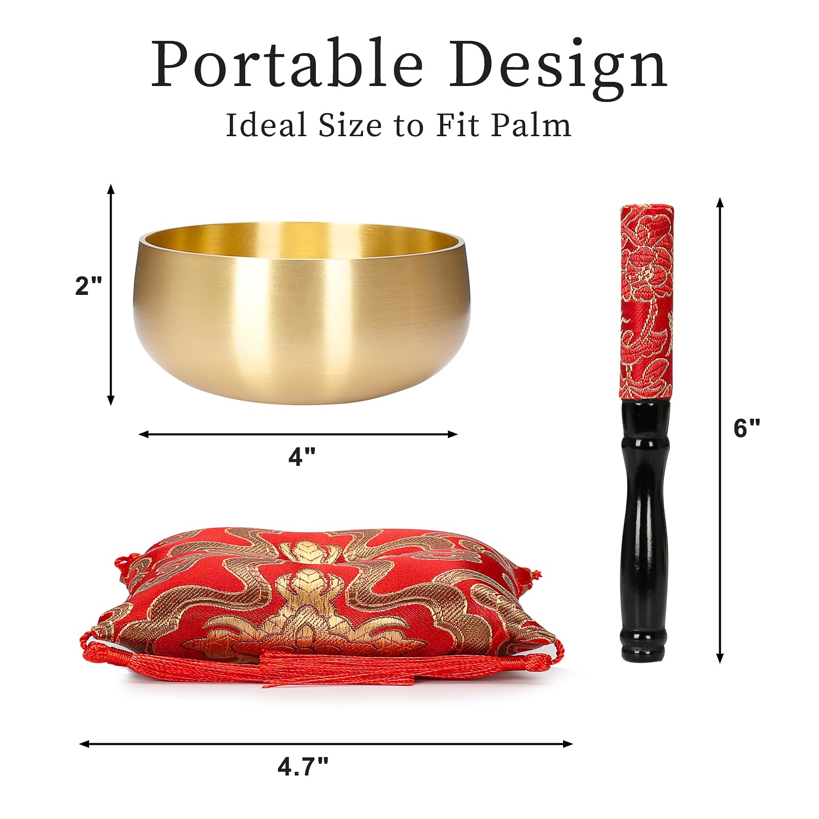 Tibetan Singing Bowl, 4-Inch Sound Bowl Meditation Set