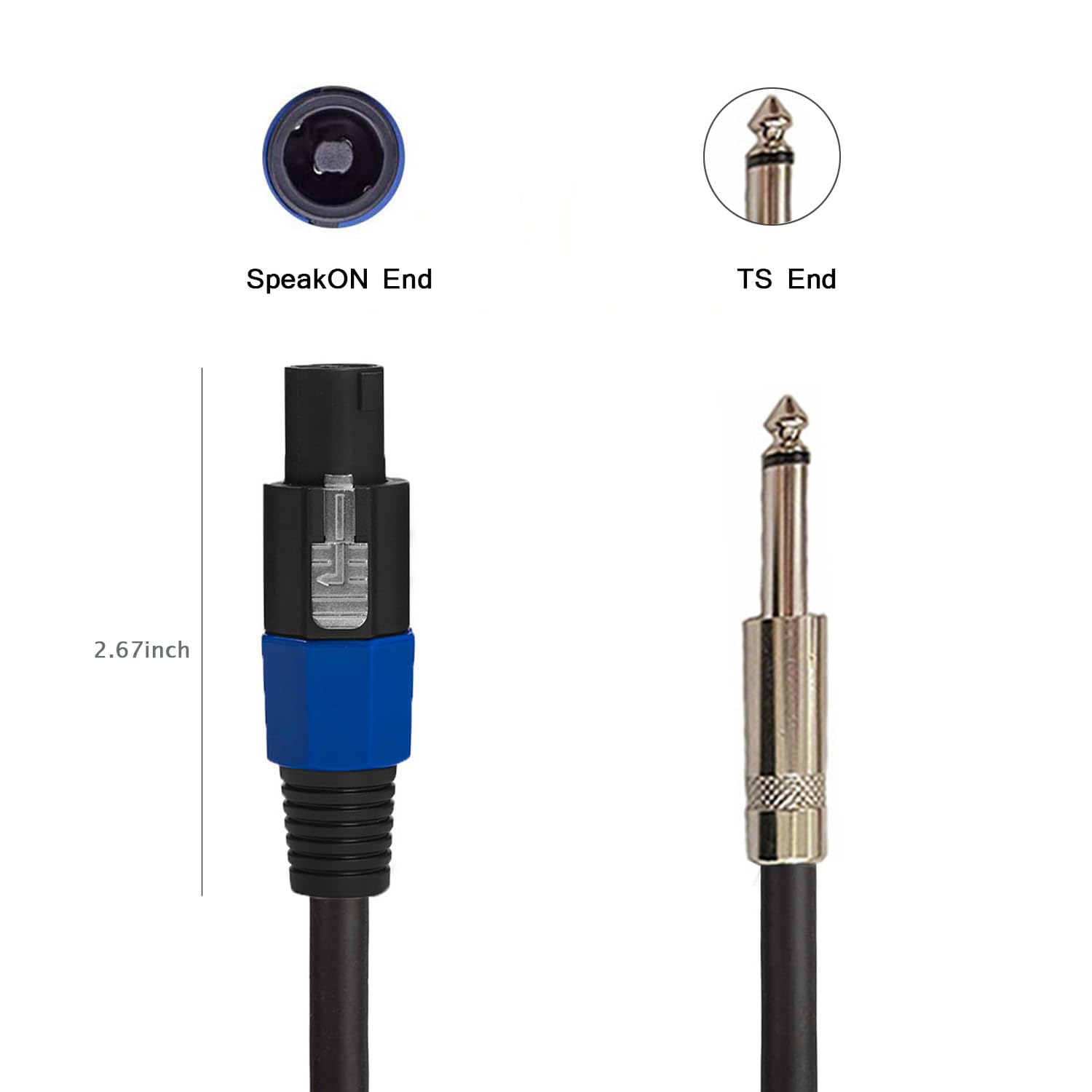 Professional 2-Pack 50 Feet 12 Gauge Speakon to 1/4 Inch TS Speaker Cables
