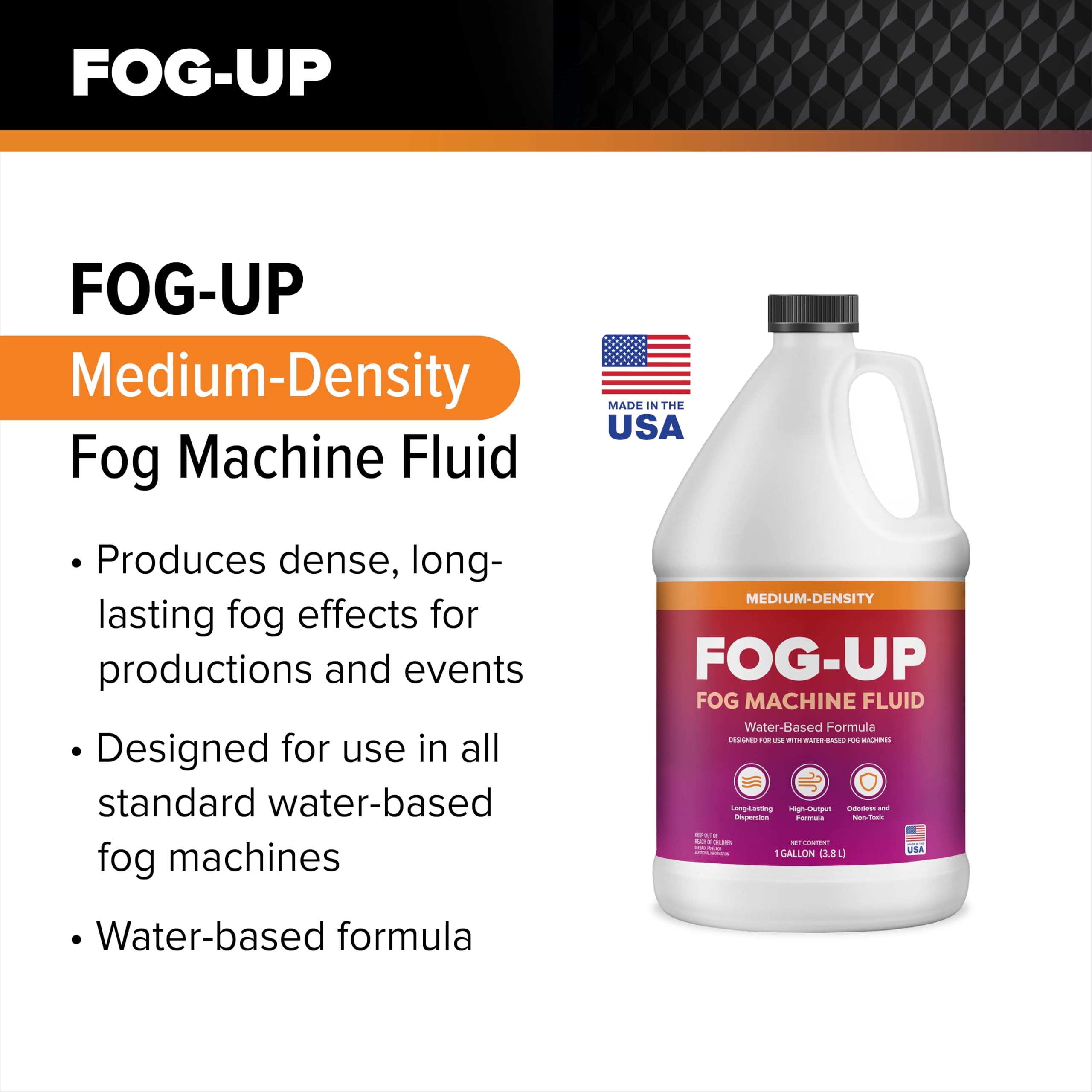 FogUp Medium Density Fog Juice – Extremely Long Lasting, High Output Non-Irritating Indoor/Outdoor Odorless Water-Based Fog Machine Fluid – (2 Pack) 1 Gallon, 128 fl oz for All Standard Fog Machines