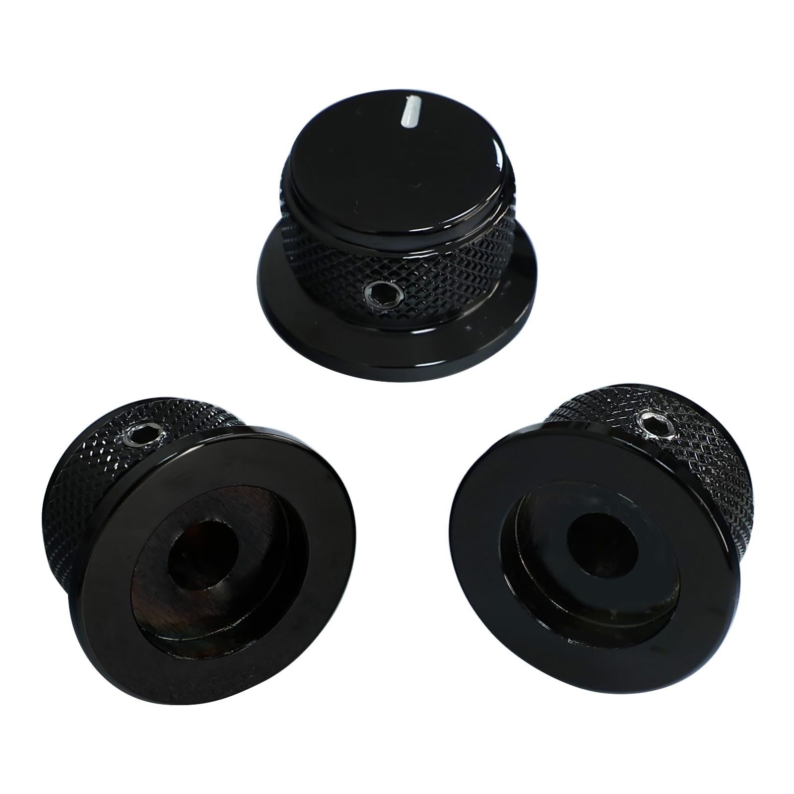 OVSAL 3PCS Electric Bass Guitar Metal Knobs Flat-top Hat-Shaped Volume Tone Control Knobs with Fastening Screw Compatible with Fender Strat Telecaster Les Paul Electric Guitars or Basses(Black)