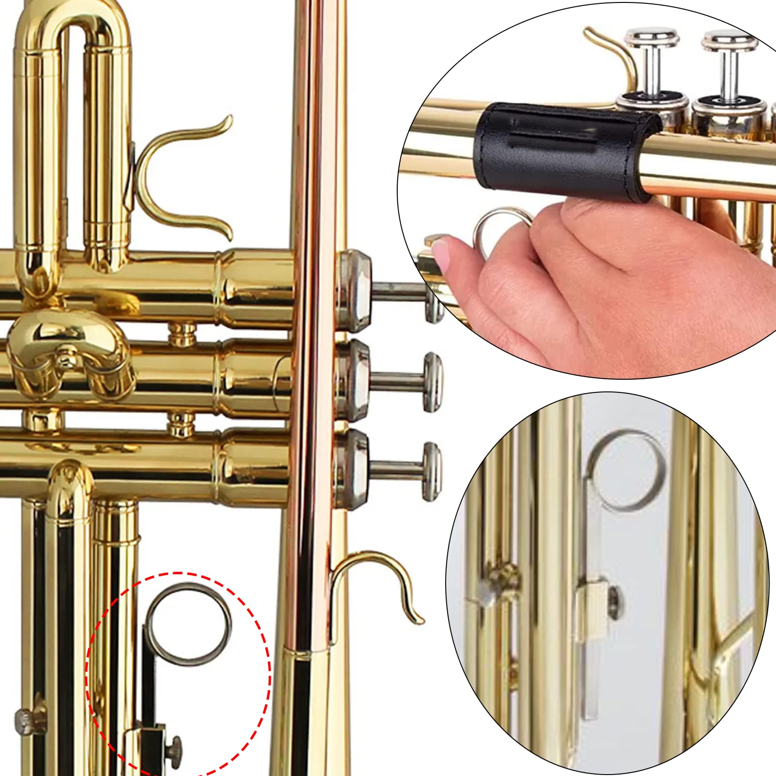 Cheerock 3 Pack Trumpet Slide Finger Ring Set Silver Copper with Screws
