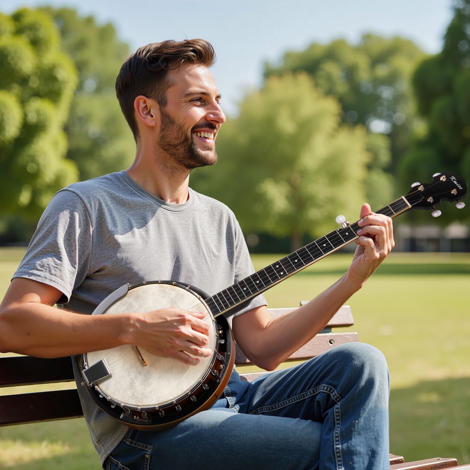 Banjo, Kmise 5 String Beginner Banjo 38 inch Full Size with Remo Head Closed Back with Removable Resonator, Tuner, Strings, Finger Picks, Strap, Bag, Accessories Set Gift Choice for Adults Beginner