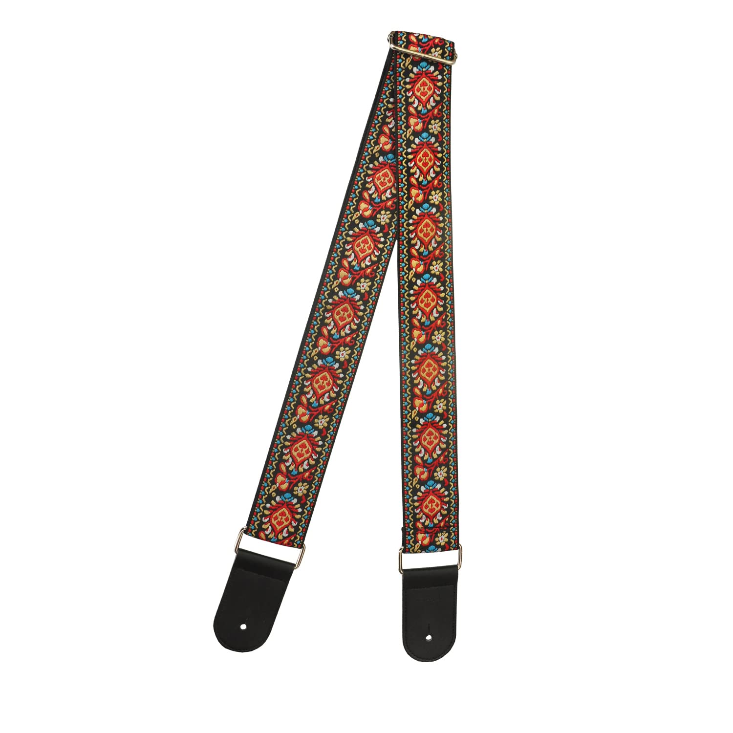 Farcaya Guitar Strap Acoustic Electric Bass Guitar Strap Jacquard Weave Cotton Adjustable Guitar Shoulder Strap with 2Strap Locks + 3Picks+ Headstock Strap Button (Red Flower)