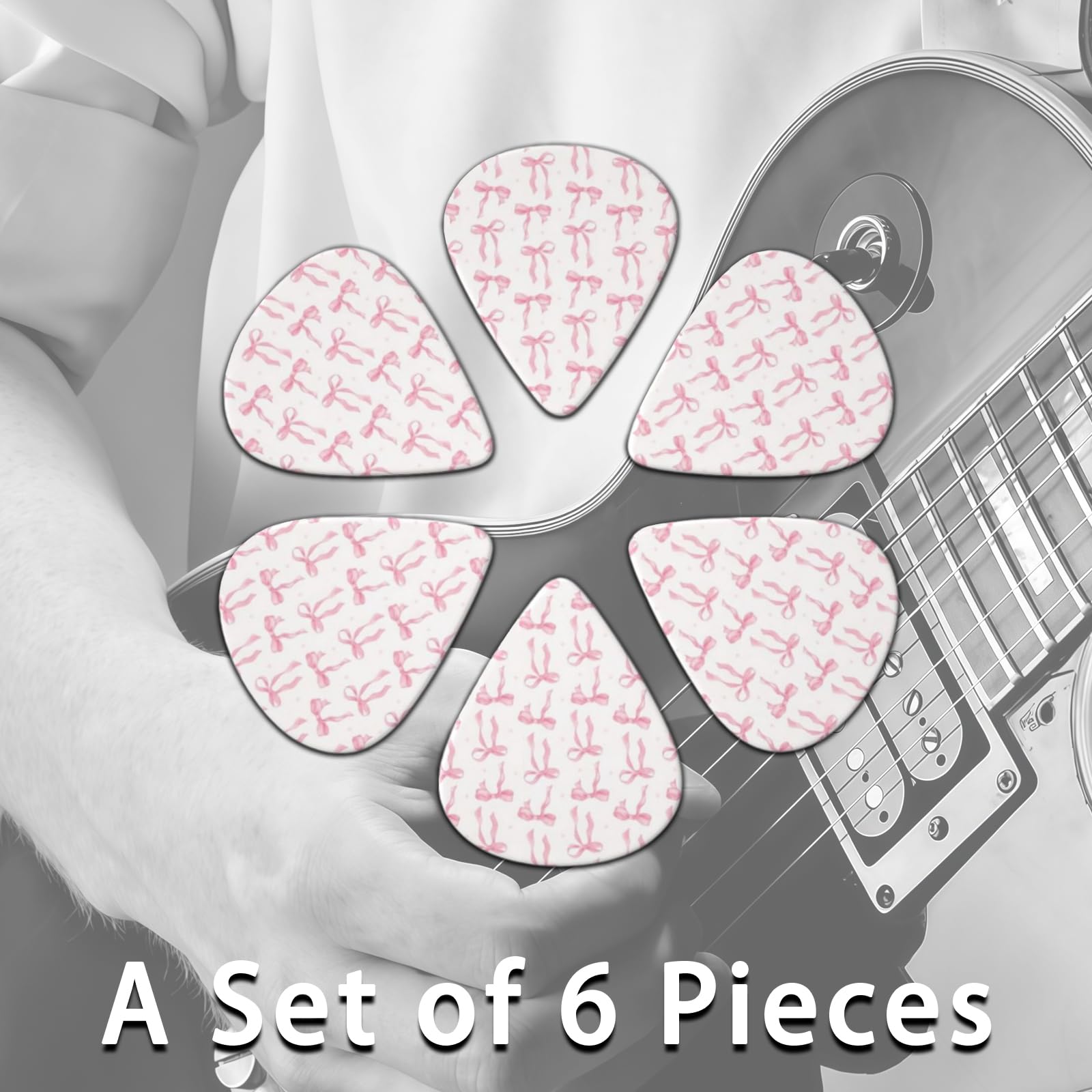LOZUQII 6 Pack Guitar Picks with Bag, Medium 0.71mm – Cute Pink Ribbon Bow