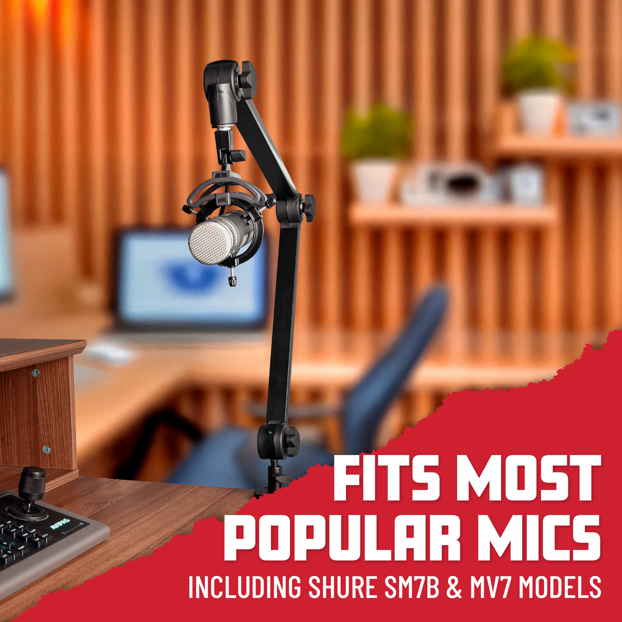 Gator GFWMICBCBM3000 Frameworks Deluxe Desk-Mounted Broadcast Microphone Boom Stand For Podcasts & Recording, Integrated XLR Cable, (GFWBCBM3000)