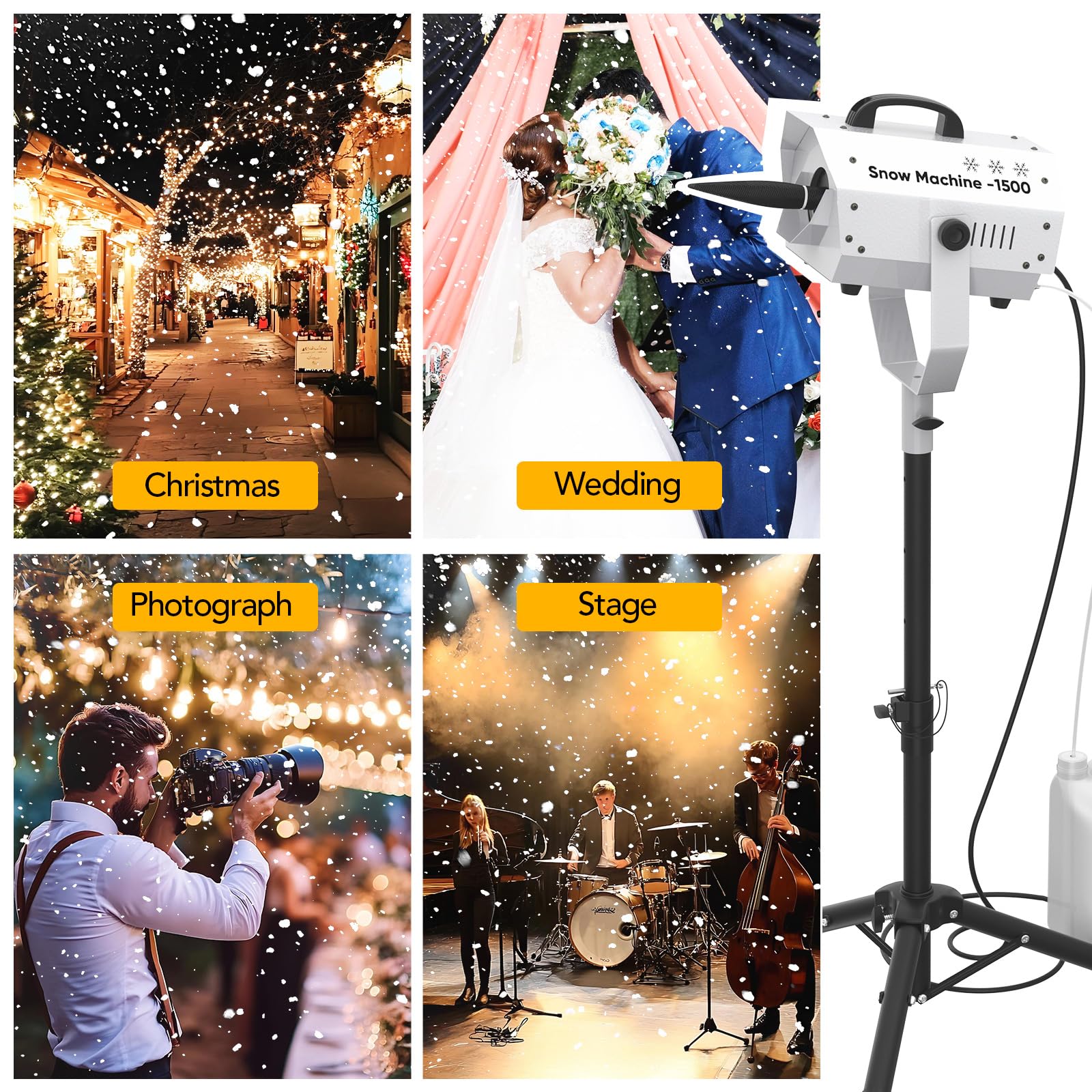 Snow Machine for Party, 1500W Outdoor Snow Maker With LED Remote Control