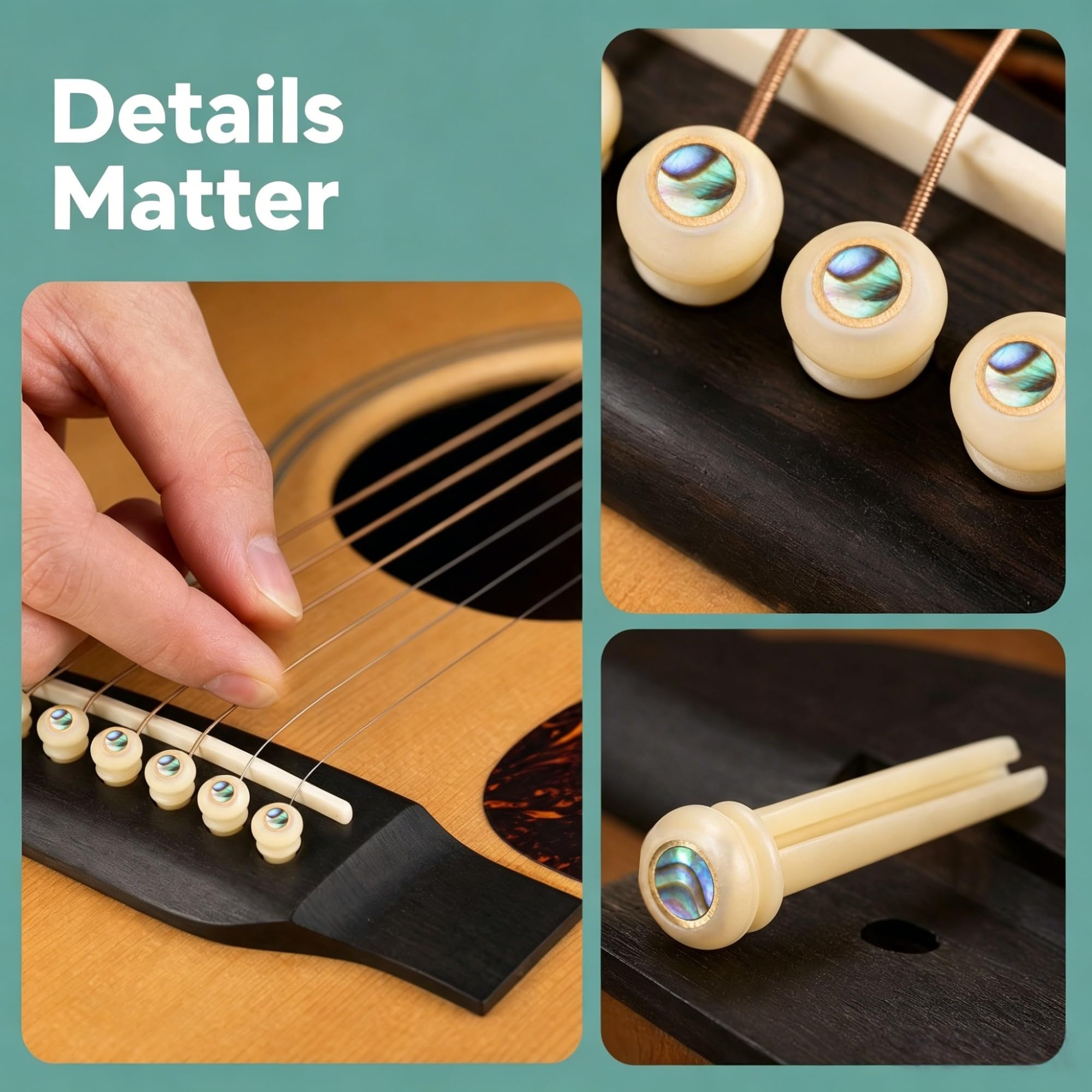 Miwayer Guitar Bone Bridge Pins Real Bone Unbleached Vintage Style Replacement Parts for 6 & 12 String Acoustic Guitar (Unbleached Big Abalone Dot)
