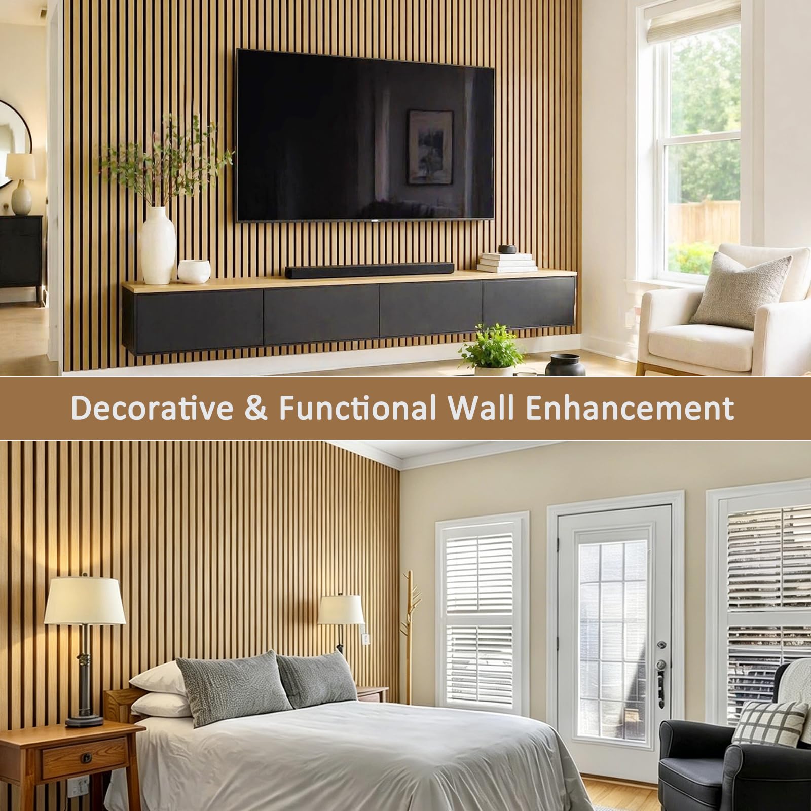 Wood Slat Wall Panels – 4 Pack 93.7″ × 11″ – Acoustic Panels Noise Reduction for Home Office Studio, 3D Fluted Sound Dampening Absorbing Panels, Oak