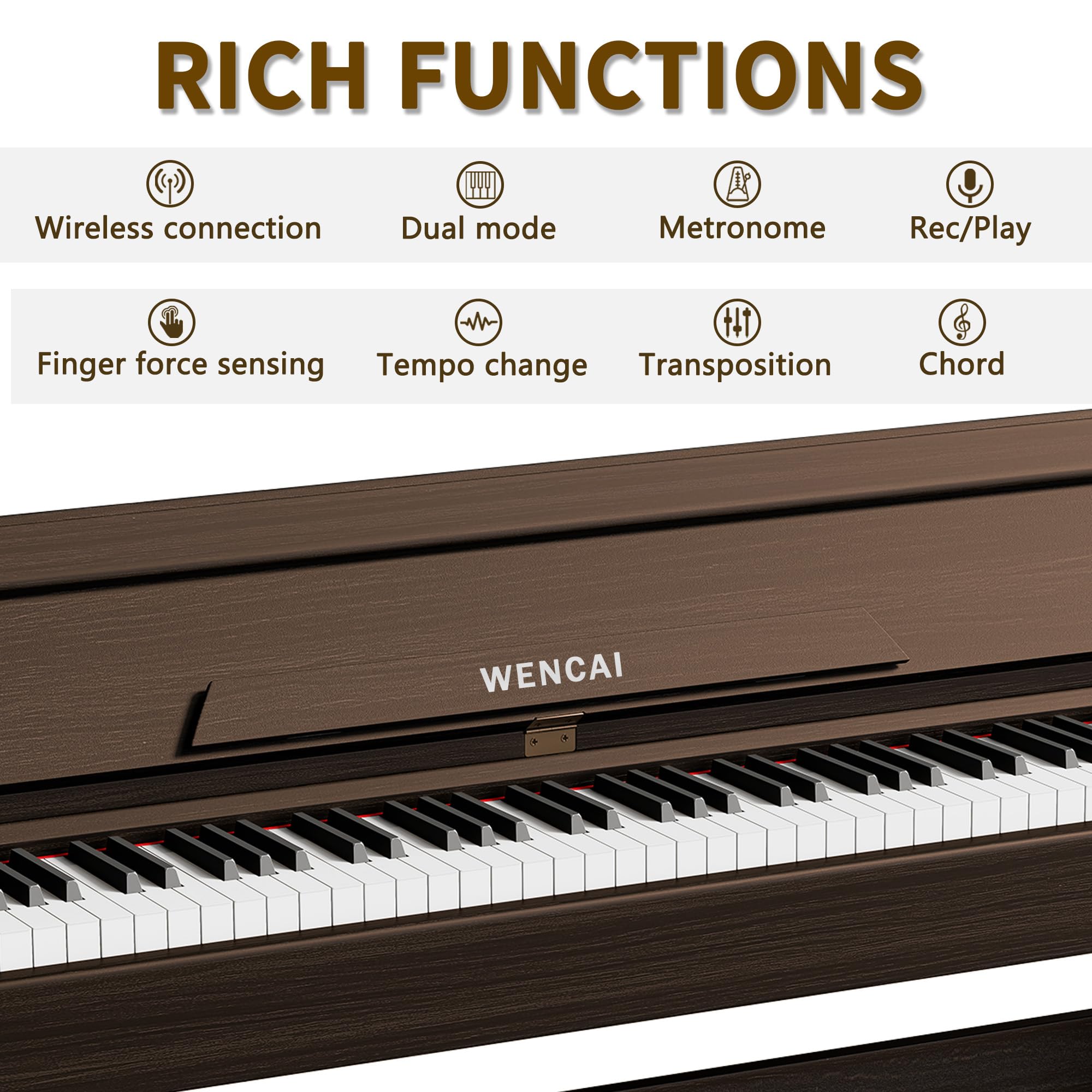 WENCAI 88 Key Digital Piano, Black, Sub Brown