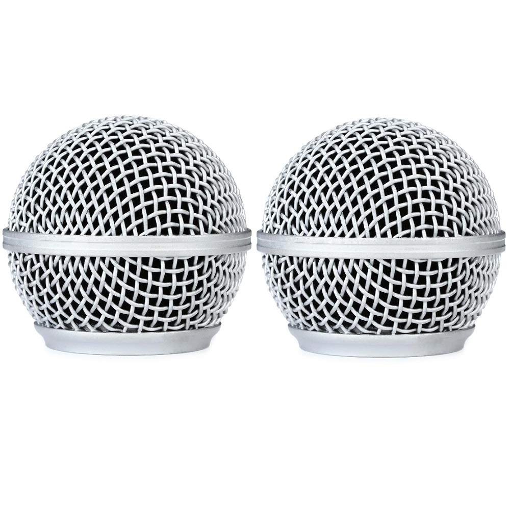RK143G Replacement Grille for Shure BLX288/SM58 Digital Handheld Wireless Microphone System 2-Pack, with Windscreen, Silver Color, 2 Pack