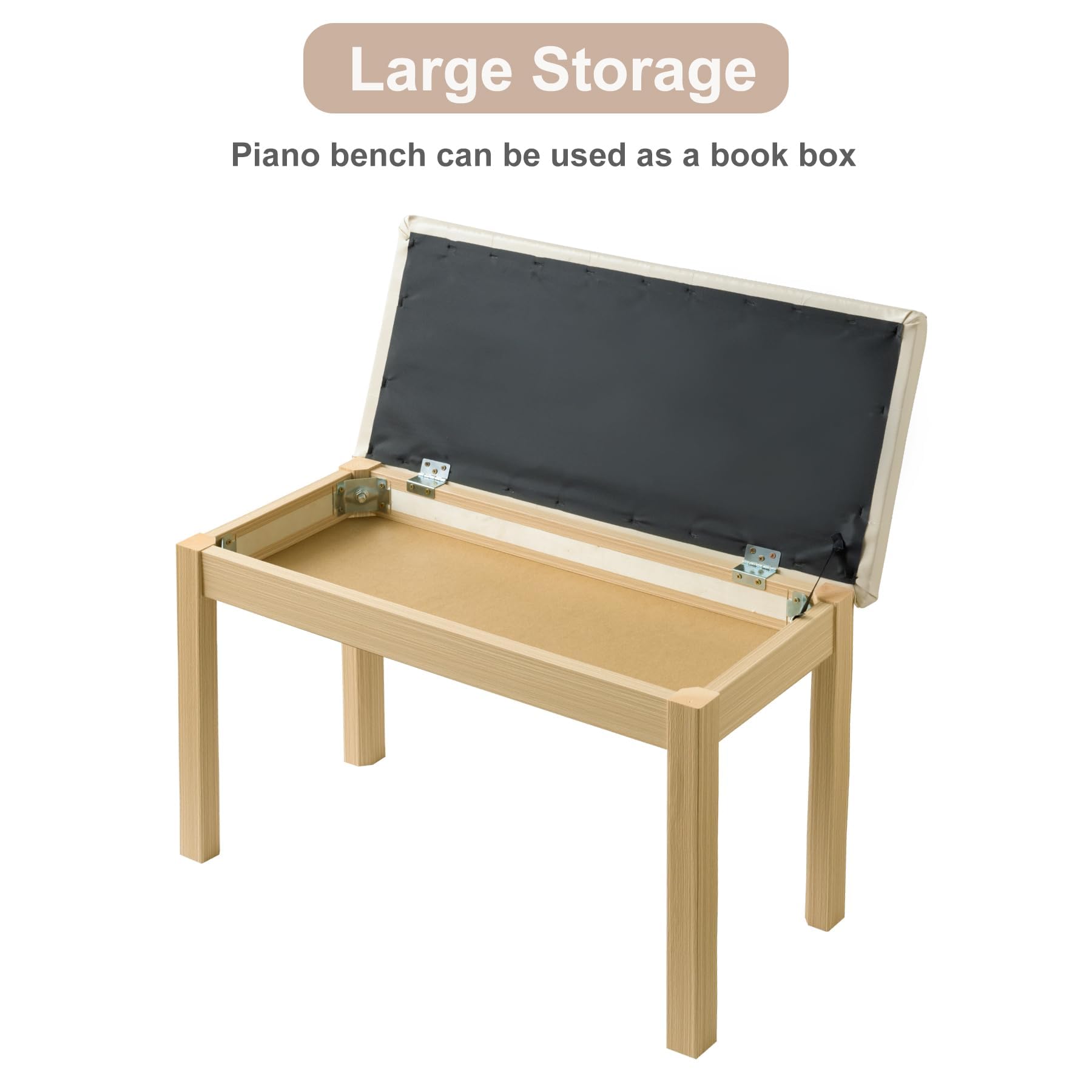 ZHRUNS Duet Piano Bench Wooden Keyboard Bench with Storage Compartment, 29”Piano Chair Seat with Padded Cushion, Long Piano Stool Beige