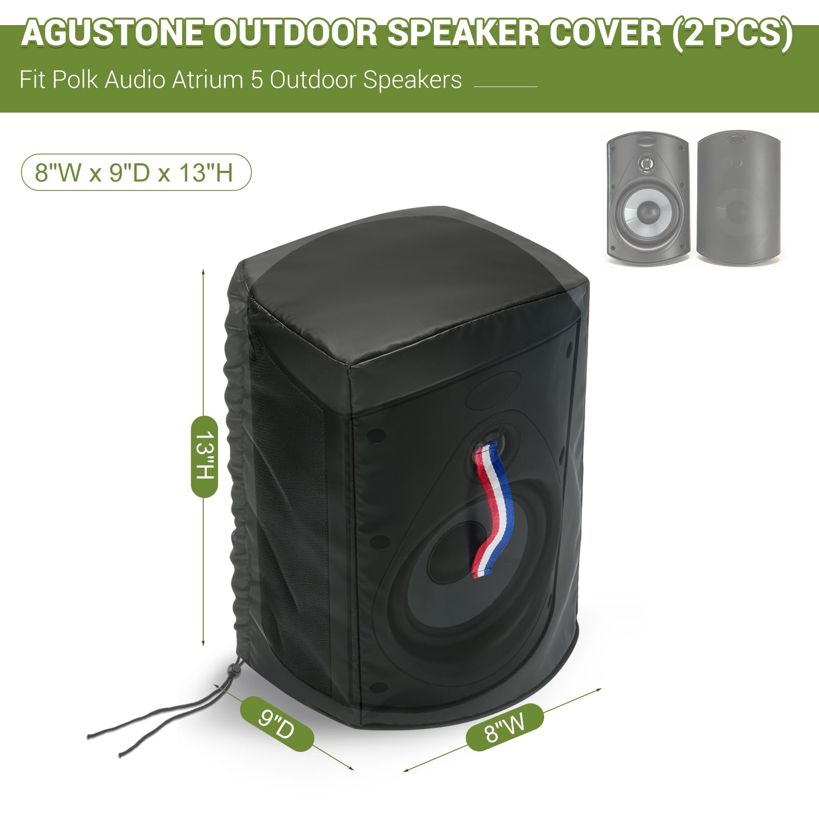 Agustone 2-Pack Waterproof Speaker Covers for Polk Audio Atrium 5, 8x9x13in