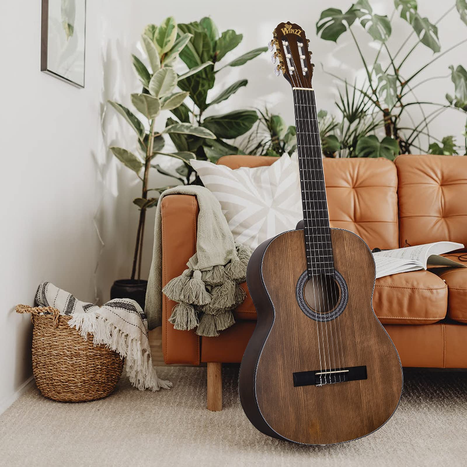 Winzz Classical Guitar 4/4 Adult Classical Guitar for Beginners 39 Inches Brown