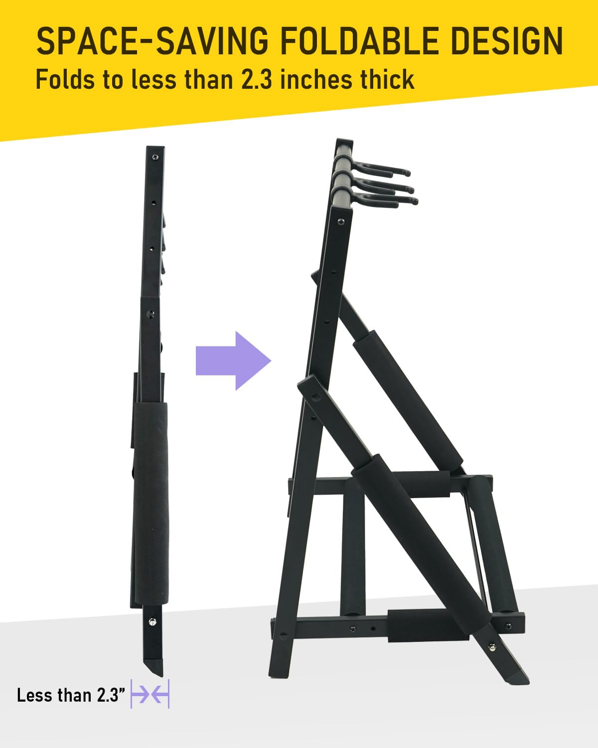 Stage Rocker Multi Guitar Stand, Foldable 3 Holder Rack with Adjustable Height & Width, Easy Assembly & Storage, Reliable Soft Foam Padding to Protect Acoustic or Electric Guitars & Basses, Black.