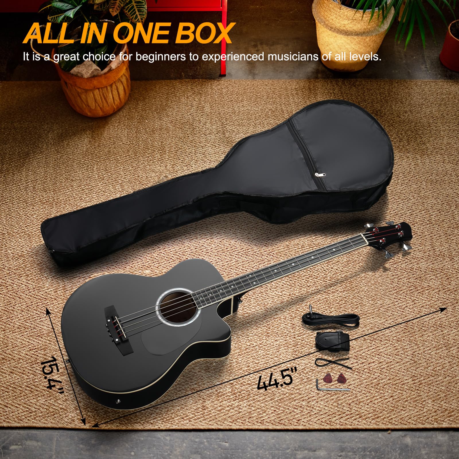 Ktaxon 4 String Acoustic Bass Guitar, Full Size Bass Guitar Kit, Black