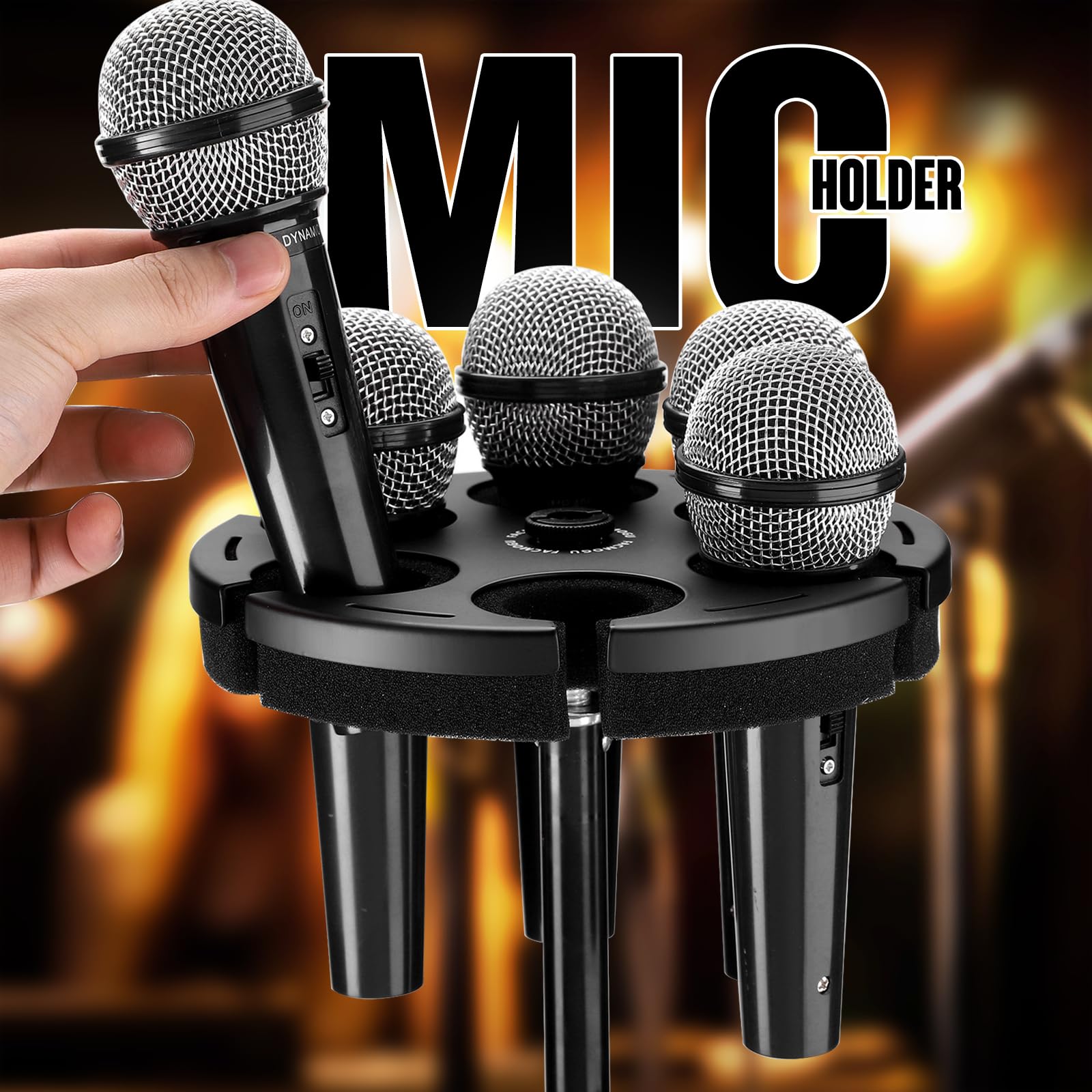 Facmogu Mic Holder for Stand, Mic Organizer Holds Up to 6 Handheld Mics