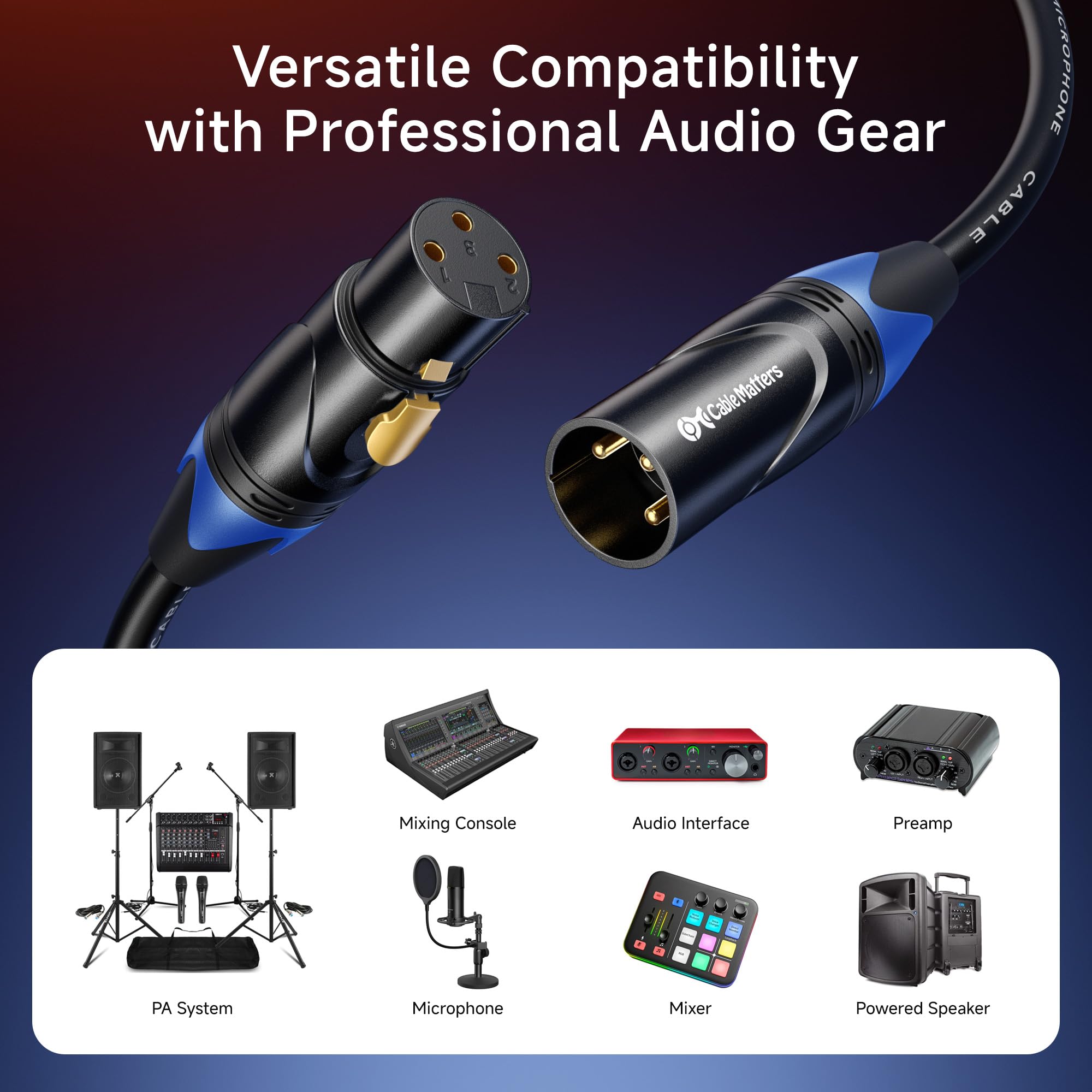Cable Matters 3-Pack Color-Coded XLR Microphone Cable, 15ft