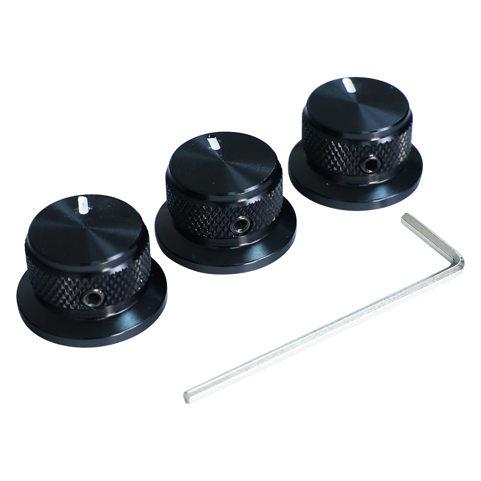OVSAL 3PCS Electric Bass Guitar Metal Knobs Flat-top Hat-Shaped Volume Tone Control Knobs Shaft Diameter 1/4 inch Compatible with Fender Strat Telecaster Les Paul Electric Guitars or Basses(Black)