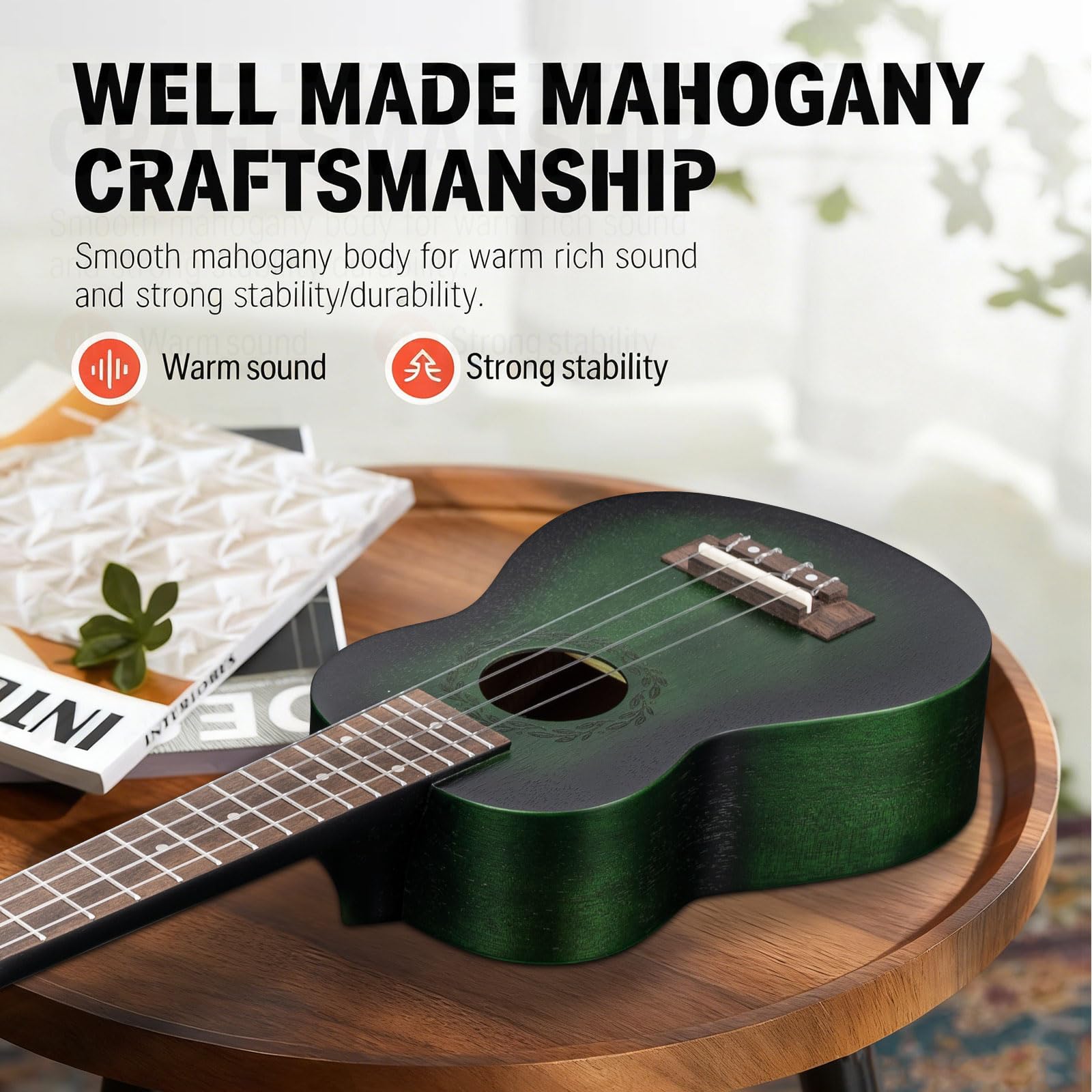 Besyou 21 Inches Green Beginner Mahogany Ukulele All In One Starter Kit