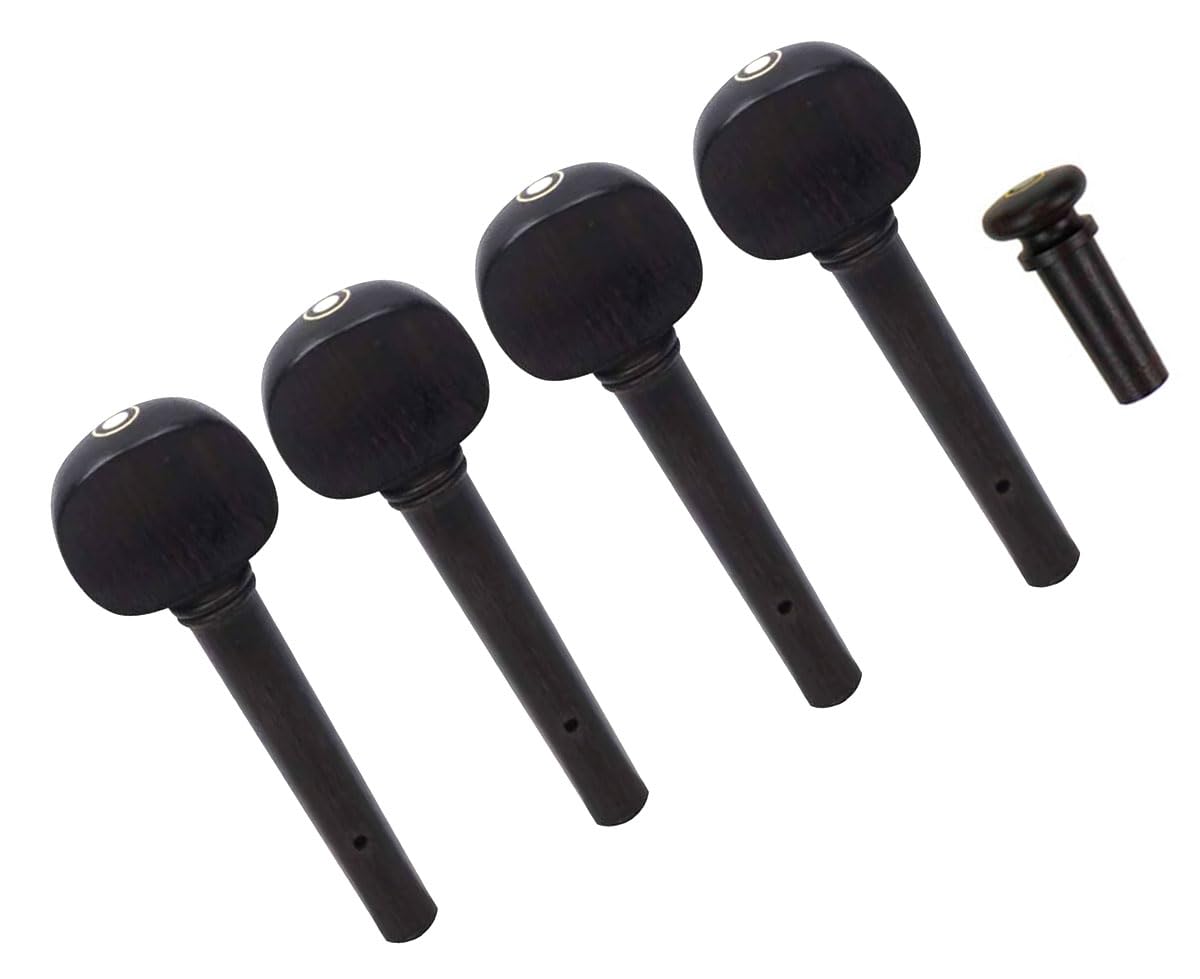 TUOREN Ebony 5Pieces Violin Tuning Pegs Endpin Set for 4/4 Violin Fiddle Part Replacement