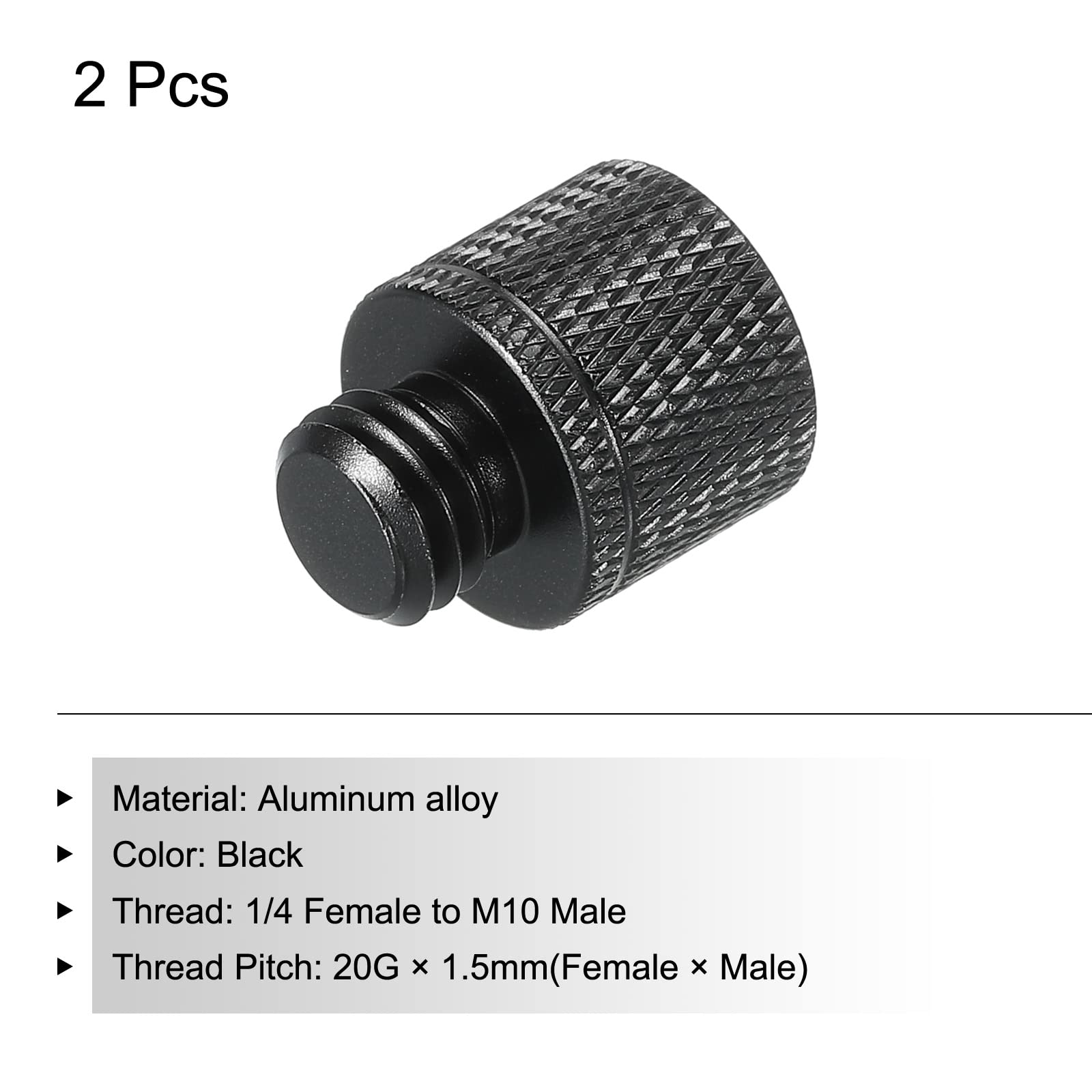 MECCANIXITY Mic Stand Adapter 1/4 Female x M10 Male Camera Screw Thread Adapter for Microphone Tripod Stand Black 2 Pack