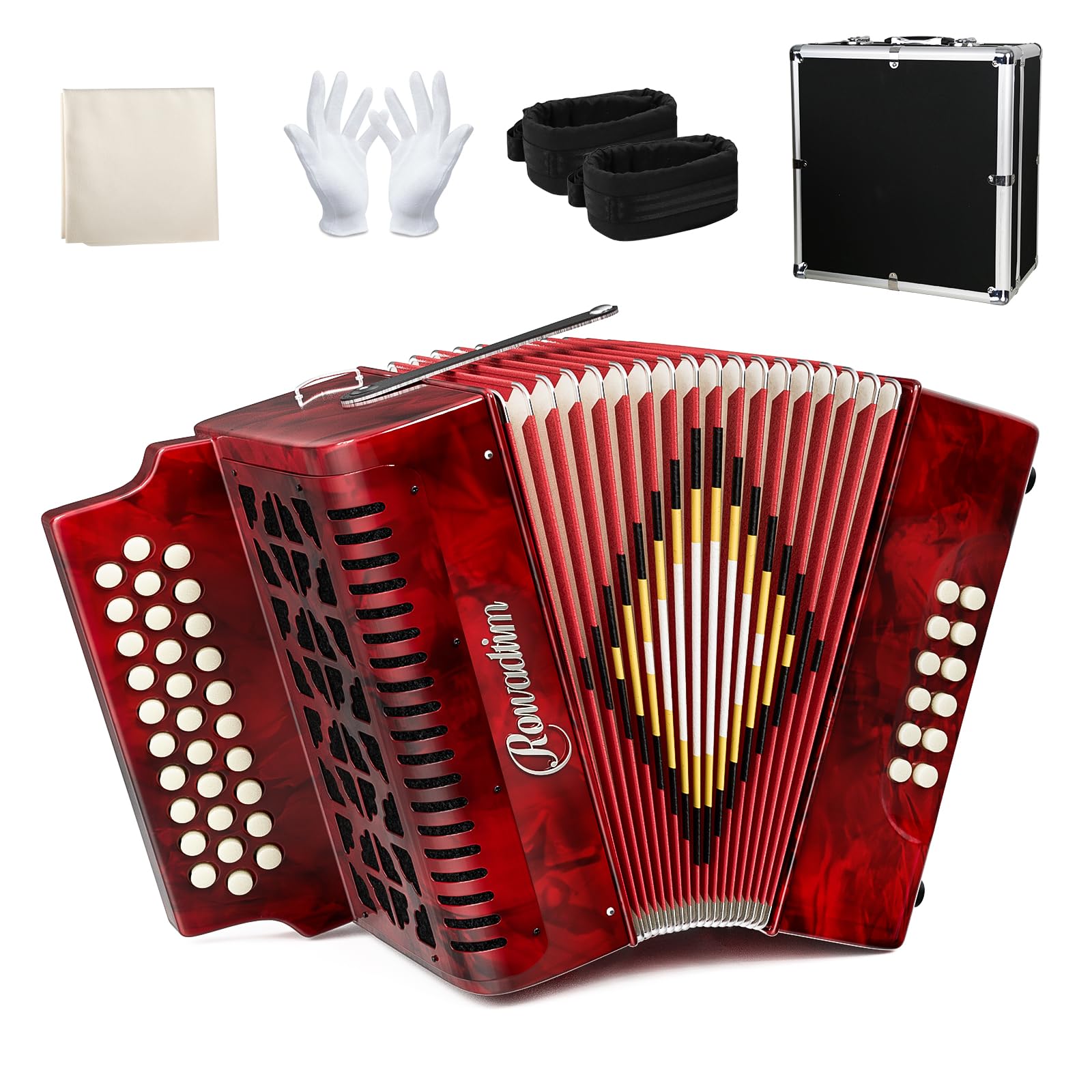 Accordions 31 Key 12 Bass Diatonic F/B/E Accordion Carry Kit (Red)