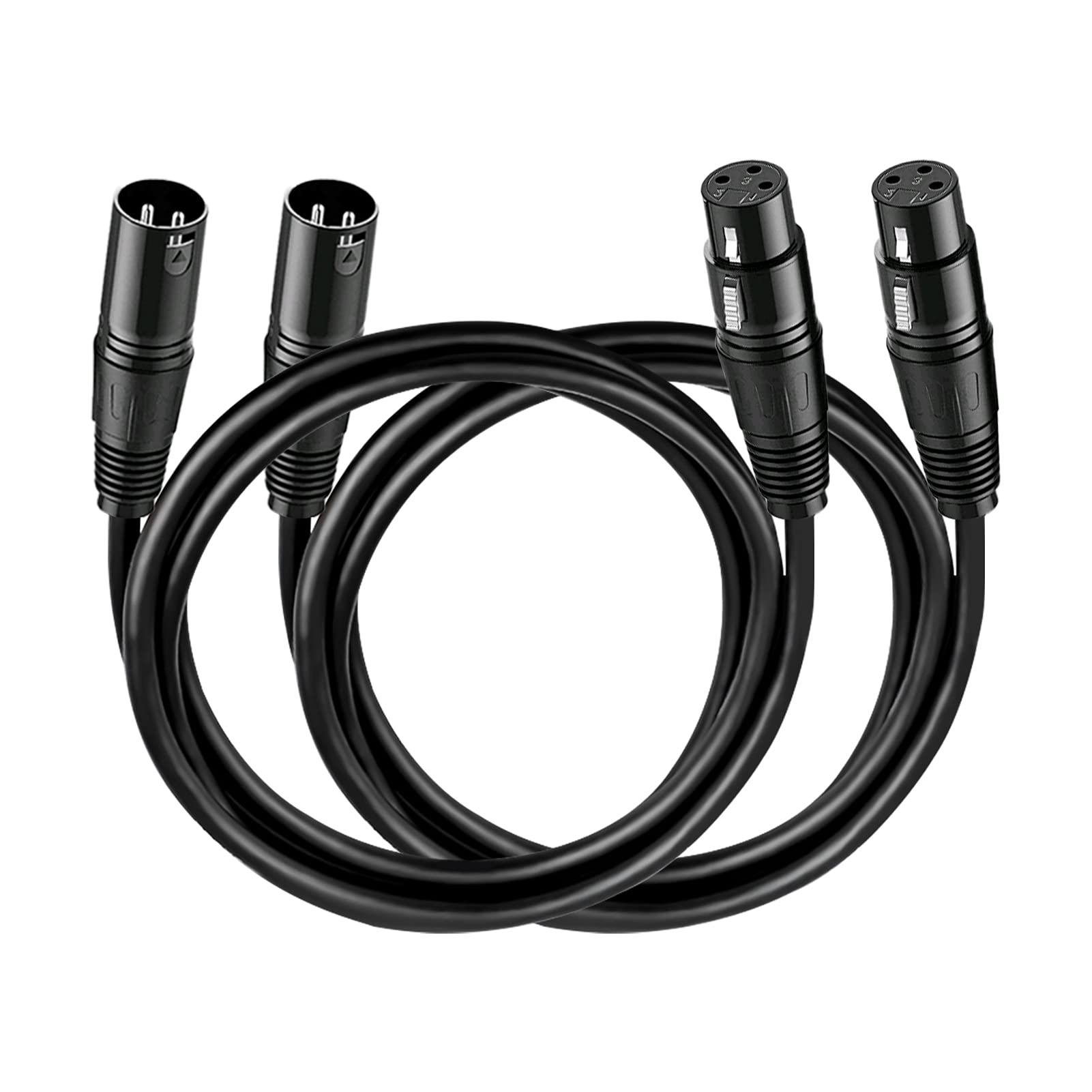 VANDESAIL XLR Cable, 3ft 2 Pack Microphone Cable, XLR Male to Female Balanced Microphone Cord 3 pin, Short 3 Foot Mic Cords, Audio Mic Extension Patch Cable 3 feet (3 Foot, Black)