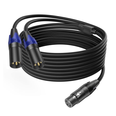 LanSenSu XLR Female to 2 XLR Male Patch Y Cable – 10ft Balanced Microphone Splitter Cord Audio Adaptor (1Pack)