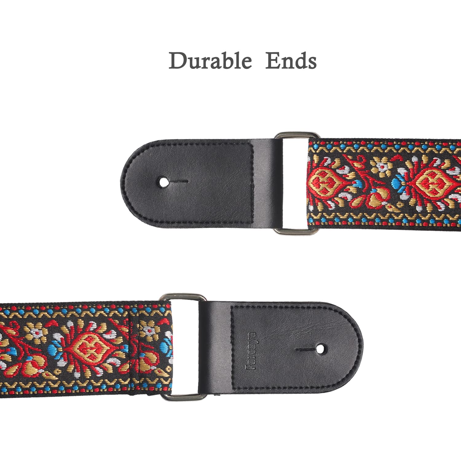 Farcaya Guitar Strap Acoustic Electric Bass Guitar Strap Jacquard Weave Cotton Adjustable Guitar Shoulder Strap with 2Strap Locks + 3Picks+ Headstock Strap Button (Red Flower)